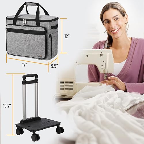 Miniatura 2 de FINESUN Estuche para máquina de coser con ruedas, 3 en 1 plegable de lujo para máquina de coser con ruedas, bolsa de transporte para hermano,