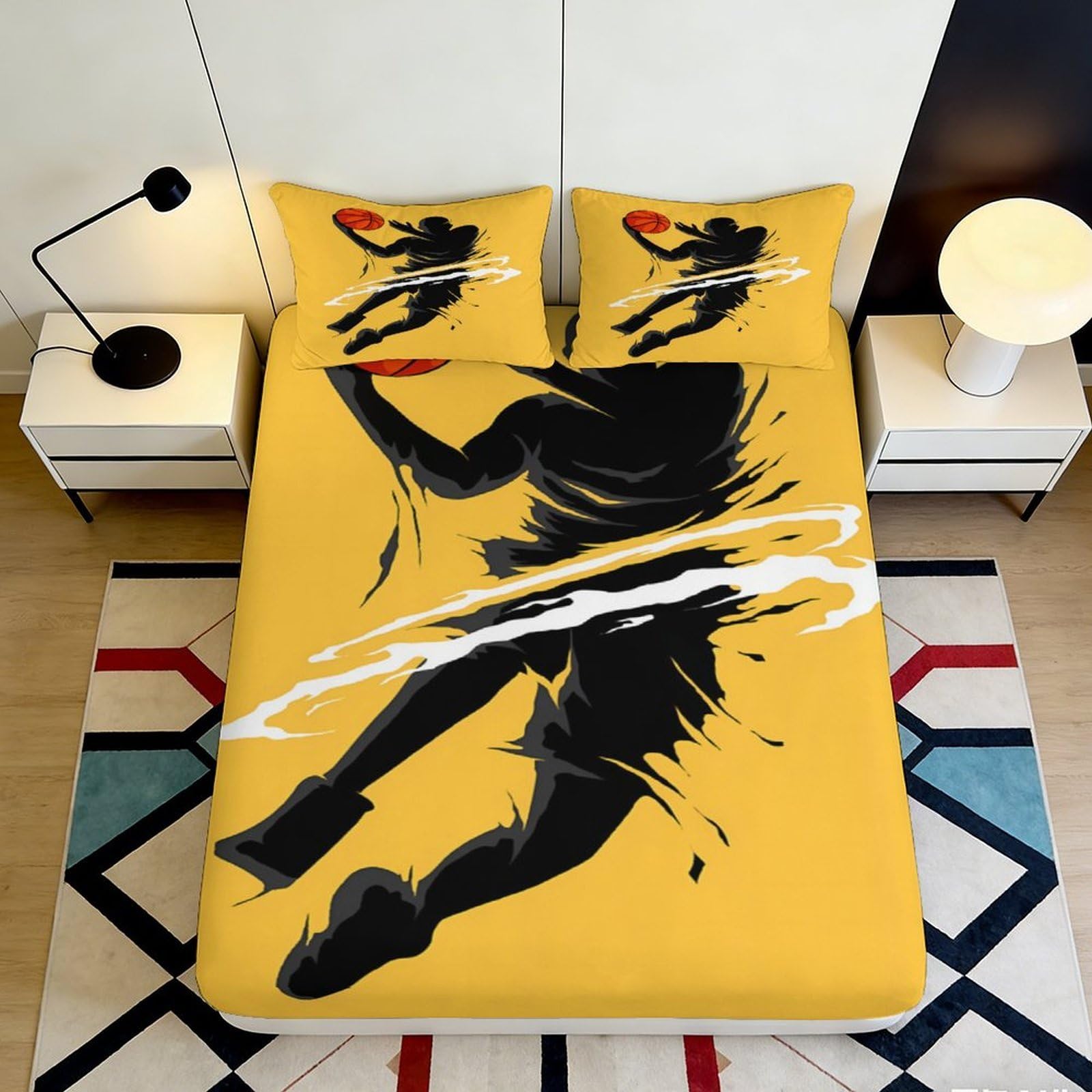 3D Printed yellow silhouette Bed Cover, Microfiber soft touch, Fitted Sheet, wrinkle resistant, home decor, apartment bedding, bedroom accent, easy to remove, for adults and guest rooms 90x200x25cm