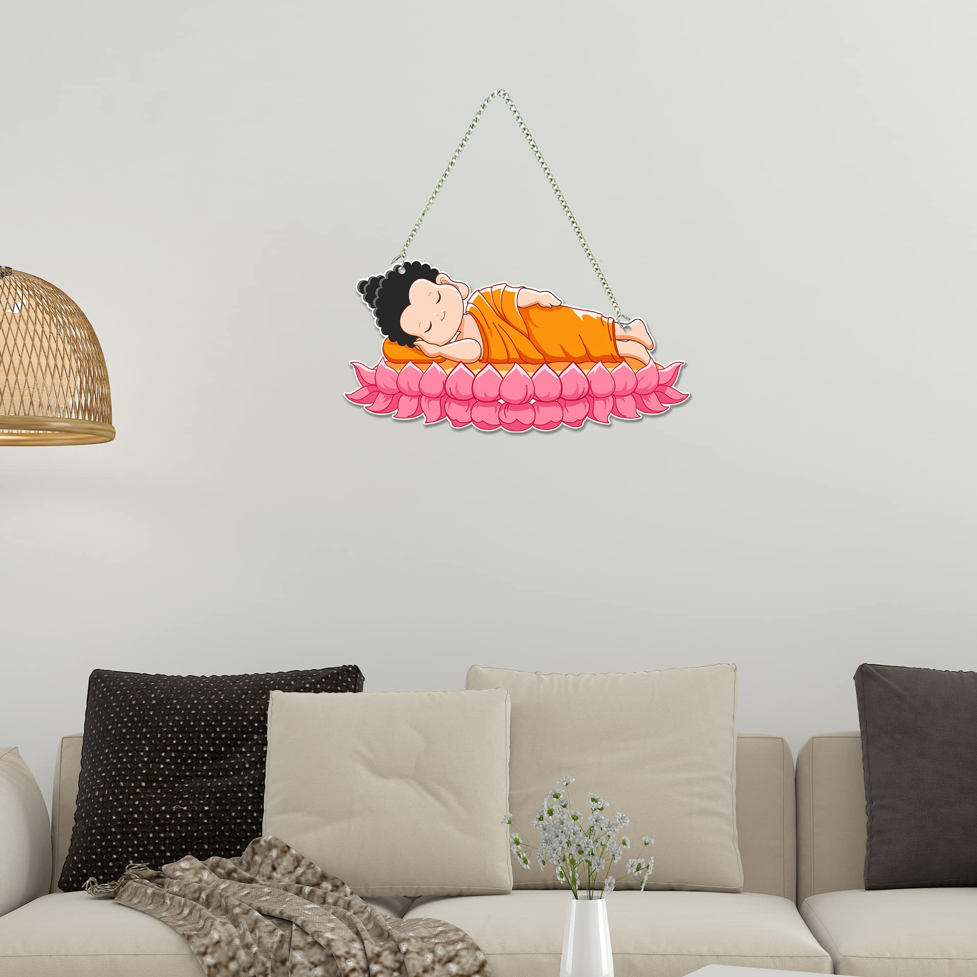 Artvibes Little Monk Buddha Sleeping Peacefully Wooden Wall Hanging for Serene Vibes | Spiritual Decor Items | Wall Art Painting For Hall | Wall Paintings | Handcrafted Art | Gift Items (WH_5507N)