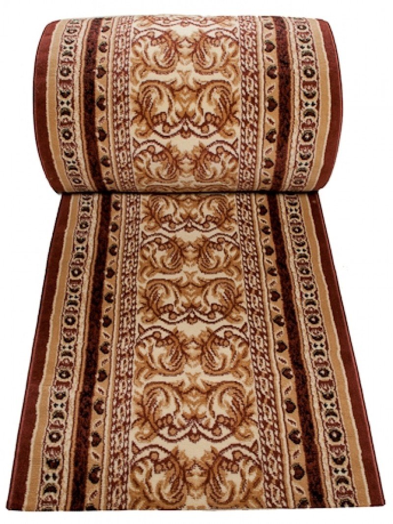 TAPISO Atlas chodnik na metry, krótkie runo, do kuchni, salonu, klasyczny, kwiatowy, paski, brązowy, beżowy, Ökotex 120 x 700 cm