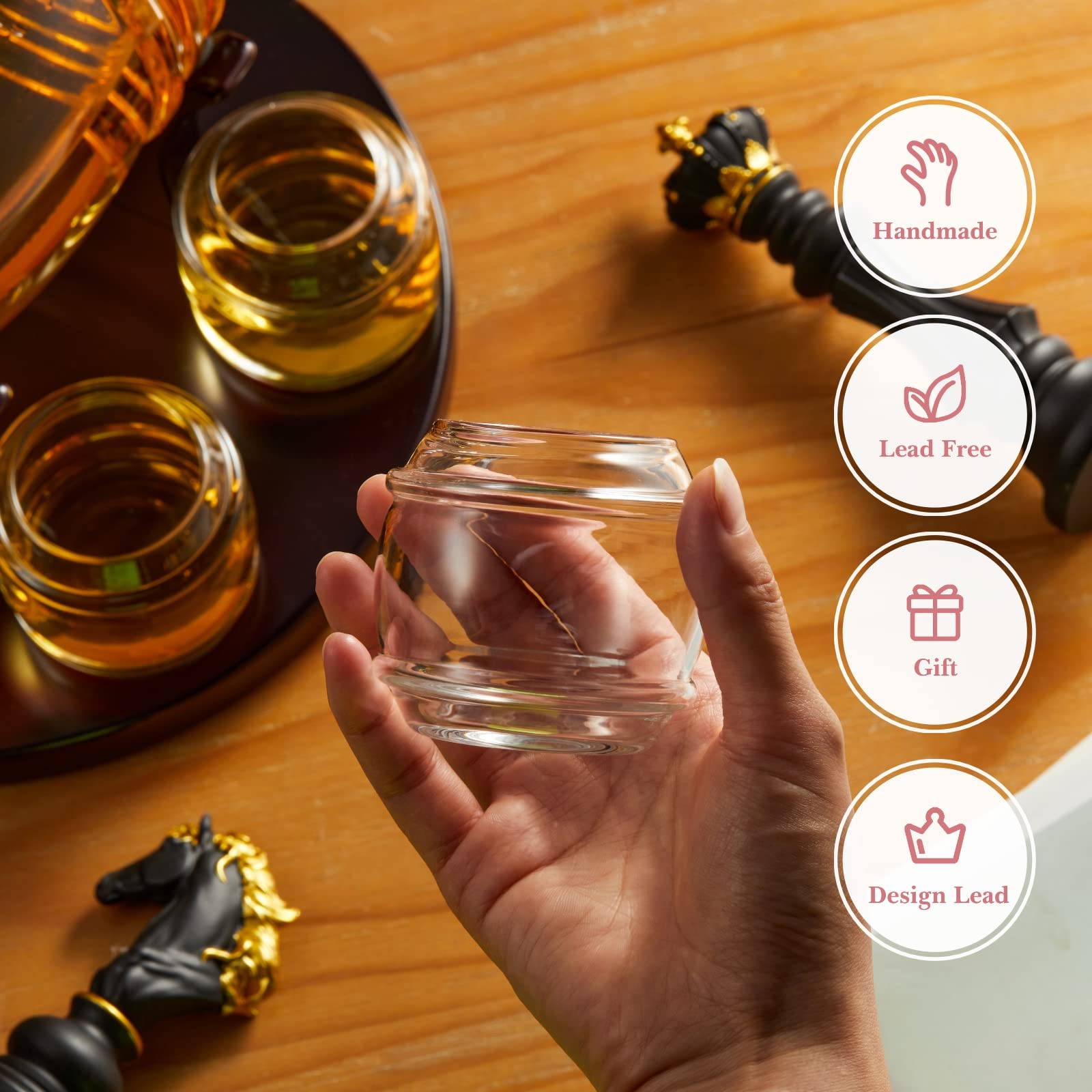 Juego de decantador de barril de whisky para bar en casa, regalos de cumpleaños únicos para hombres y papá, dispensador de licor de barril de 1.3 litros con 4 vasos para bourbon, whisky 4