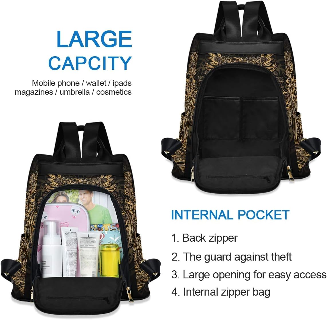 ALAZA Hand Drawn Boho Totemic Mascot Owl Backpack Purse for Women Anti Theft Fashion Back Pack Shoulder Bag One Size - Image 5