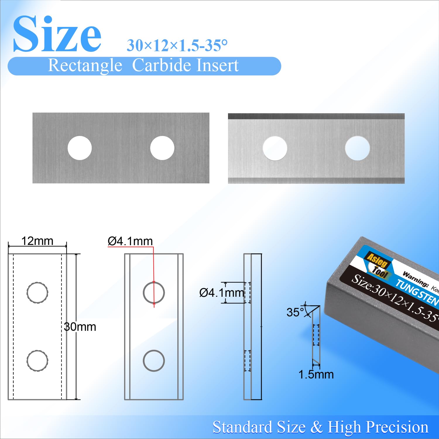 Asieg Tool 30x12x1.5mm Carbide Inserts Cutter Blades Knives 10pcs for Powermatic PJ1696 1285 Cantek Planer Jointer Machines Spiral Helical Cutterheads or Trimming Knives