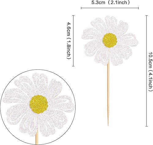 Miniatura 2 de Ercadio Paquete de 24 adornos de margaritas blancas para cupcakes, flores de margaritas blancas, decoraciones de pasteles para temática de