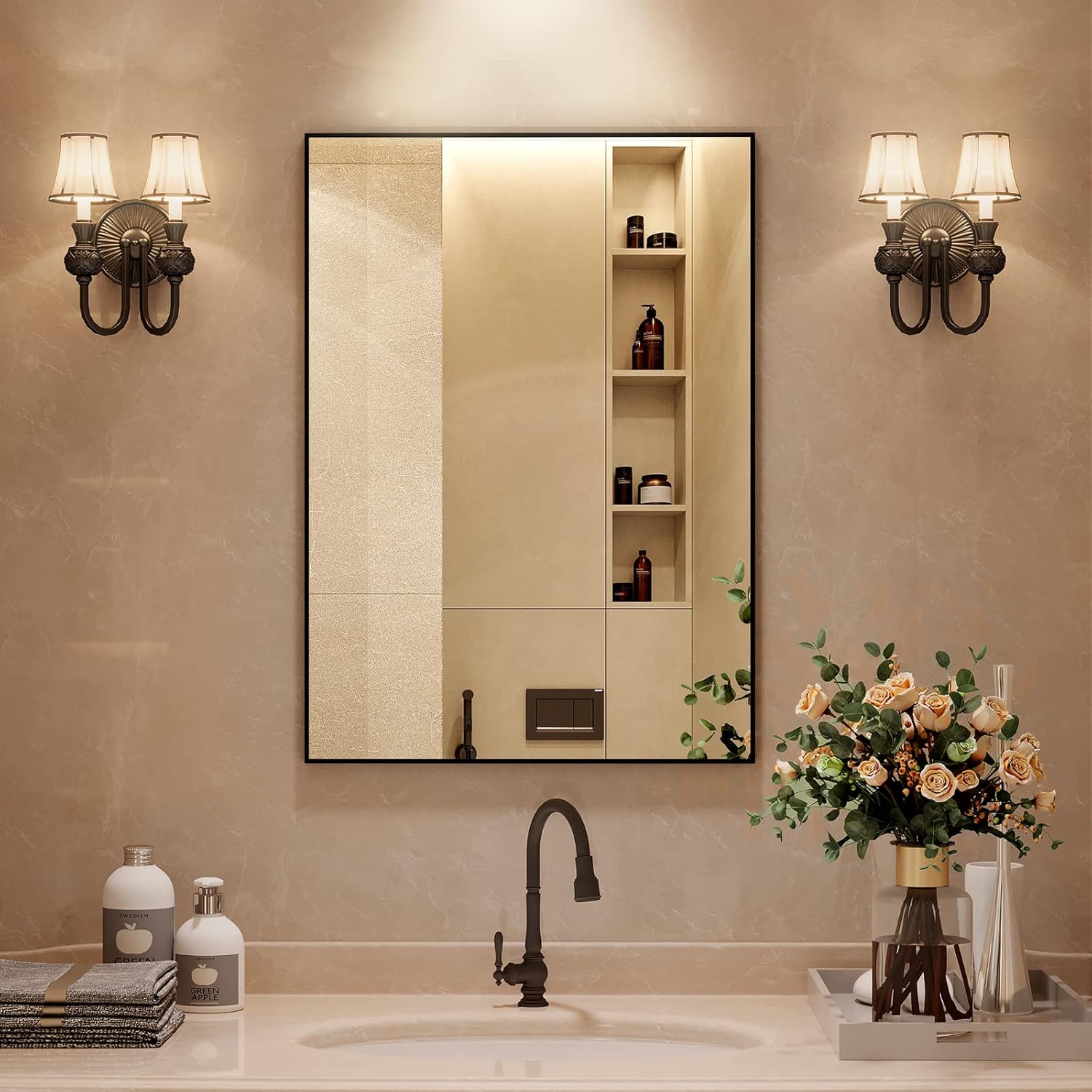 LOVESPEJO Black Rectangle Bathroom Mirror for Wall Vanity 20 x 28, HD Glass Wall