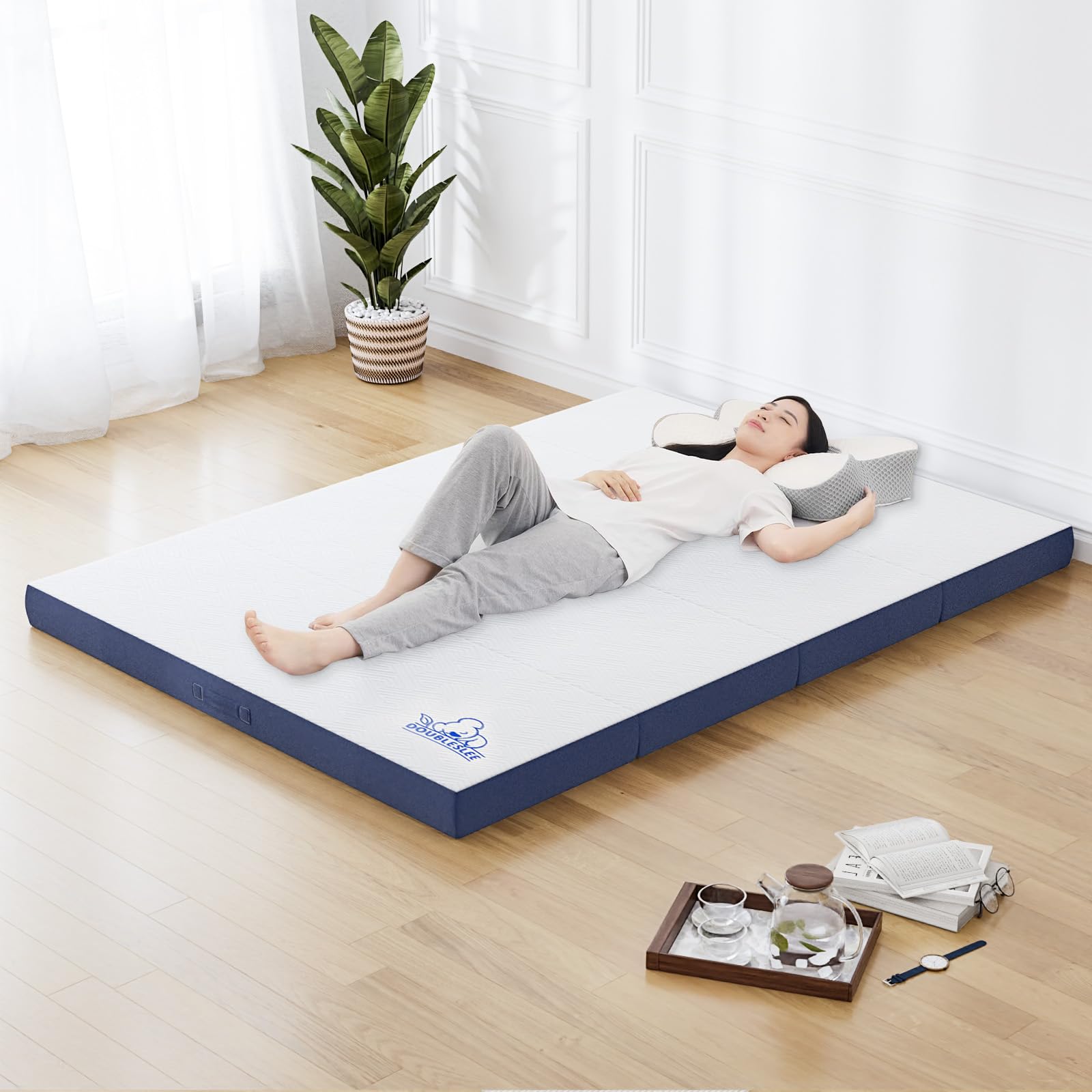 Klappmatratze 80x195cm, Höhe10 cm, 4-teilige Faltmatratze | Gästematratze Klappbar, Matratze Auto Kofferraum, H3 Härtegrad, Komfortschaumkern, Klappbett Waschbar für Reisen und Camping