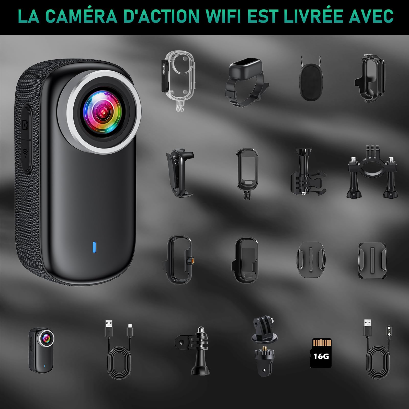 Caméra d'action WiFi 4K Étanche Minicaméra d'action pour Casque, Caméra de Sport WiFi 150° avec Écran 1,47 Pouces et Aimant, Petite Caméra Embarquée pour Moto, Vélo et Vlog de Voyage