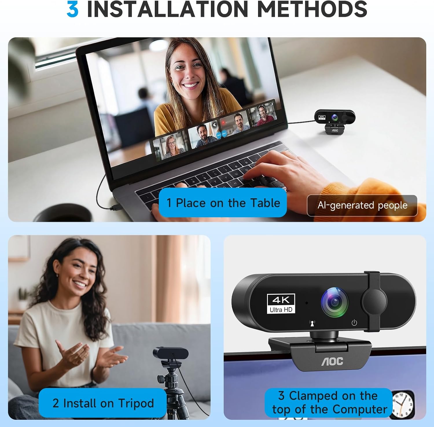 Webcam for PC with Microphone, 4K Webcam Privacy Cover (AOC310-USB Webcam) thumbnail 8