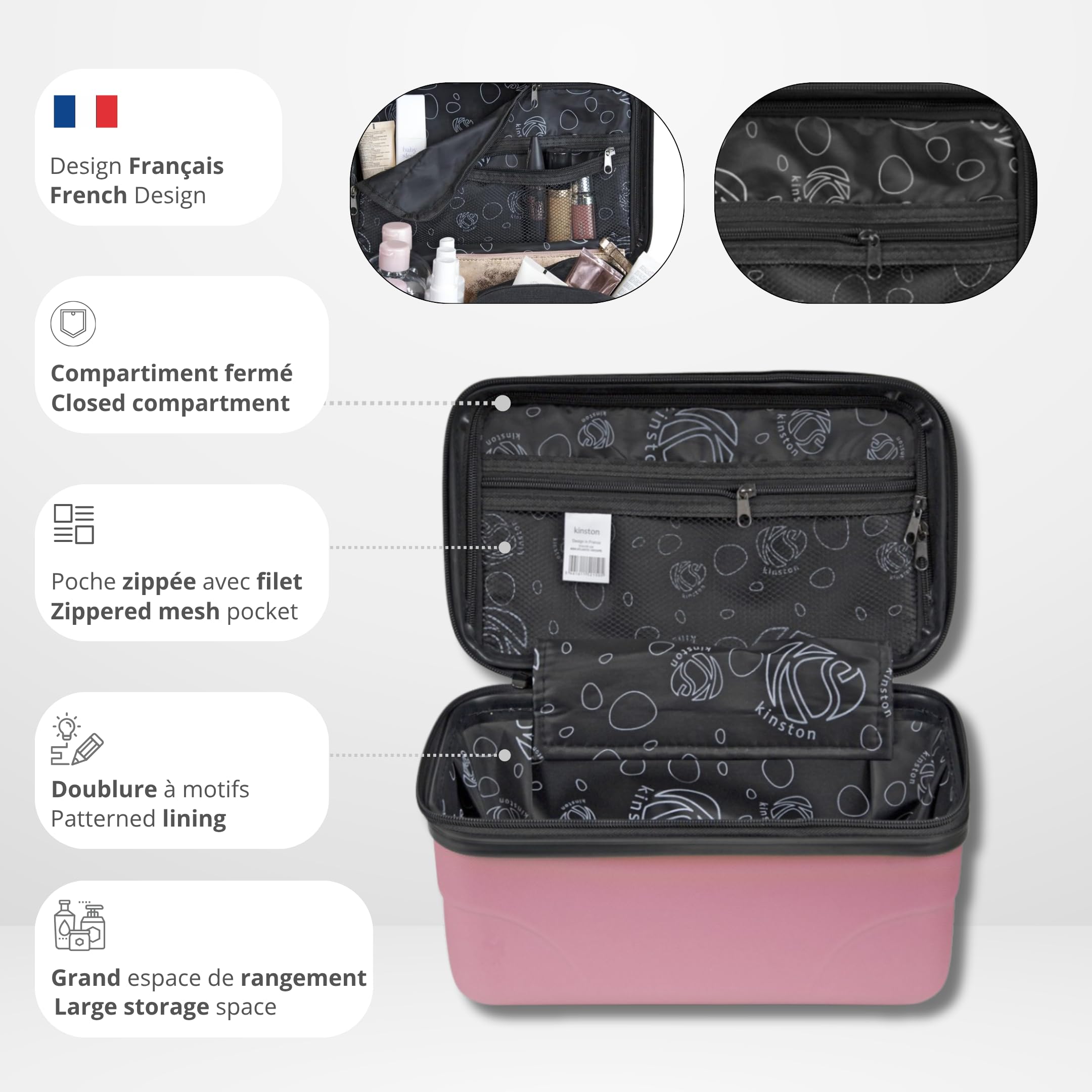 KINSTON Vanity Cosmetici Trousse di Toilette, Rigido con Maniglia, Organizzatore di Viaggio, Scatola di Immagazzinaggio - Grande Capacità (Rosa/Grande Modello)