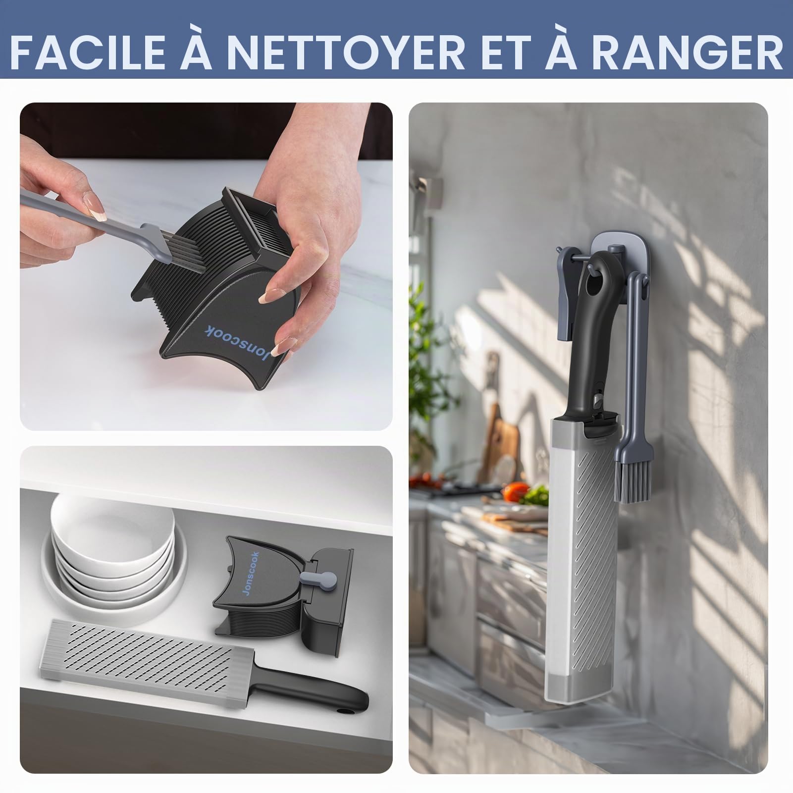 Trancheuse à viande fraîche, trancheuse manuelle pour la préparation des repas, épaisseur de coupe réglable de 2 mm ou 4 mm, 17 lames pour 18 tranches (tranché, rayé, coupé en dés) - Noir