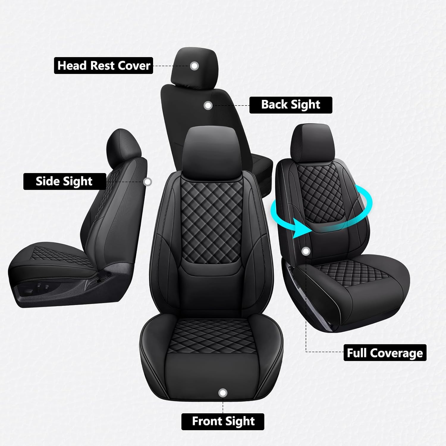 Ram Seat Covers 2009-2026 Front Pair, Truck Interior Sets with Lumbar Support Custom Fit for Dodge Ram 1500/2500/3500 Crew/Quad/Mega Cab Bighorn Longhorn Laramie Tradesman Rebel, Black