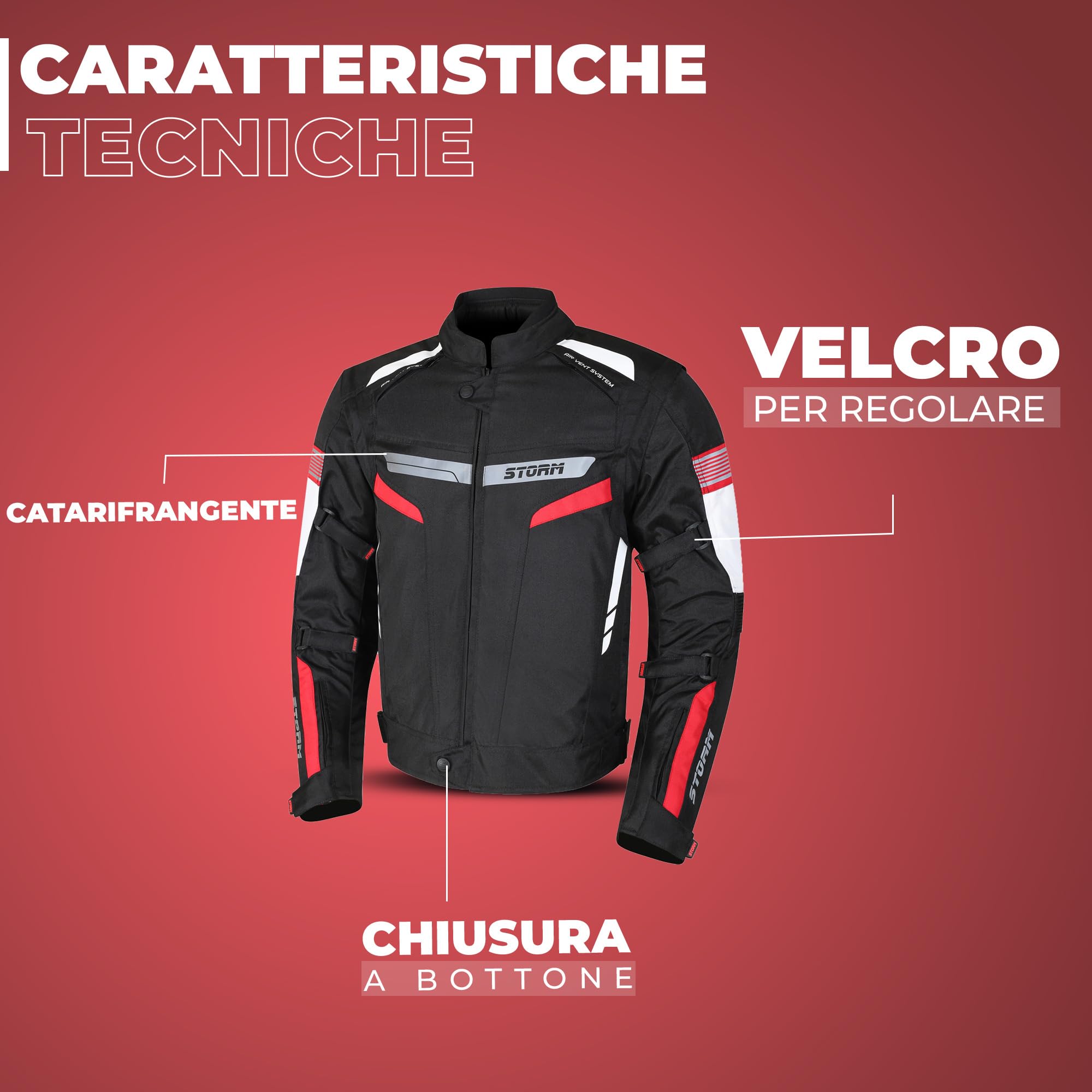 Generico Kurtka motocyklowa z tkaniny, 4 pory roku, ochrona CE, odpinana, wodoodporna podszewka, czarny, czerwony, 3XL