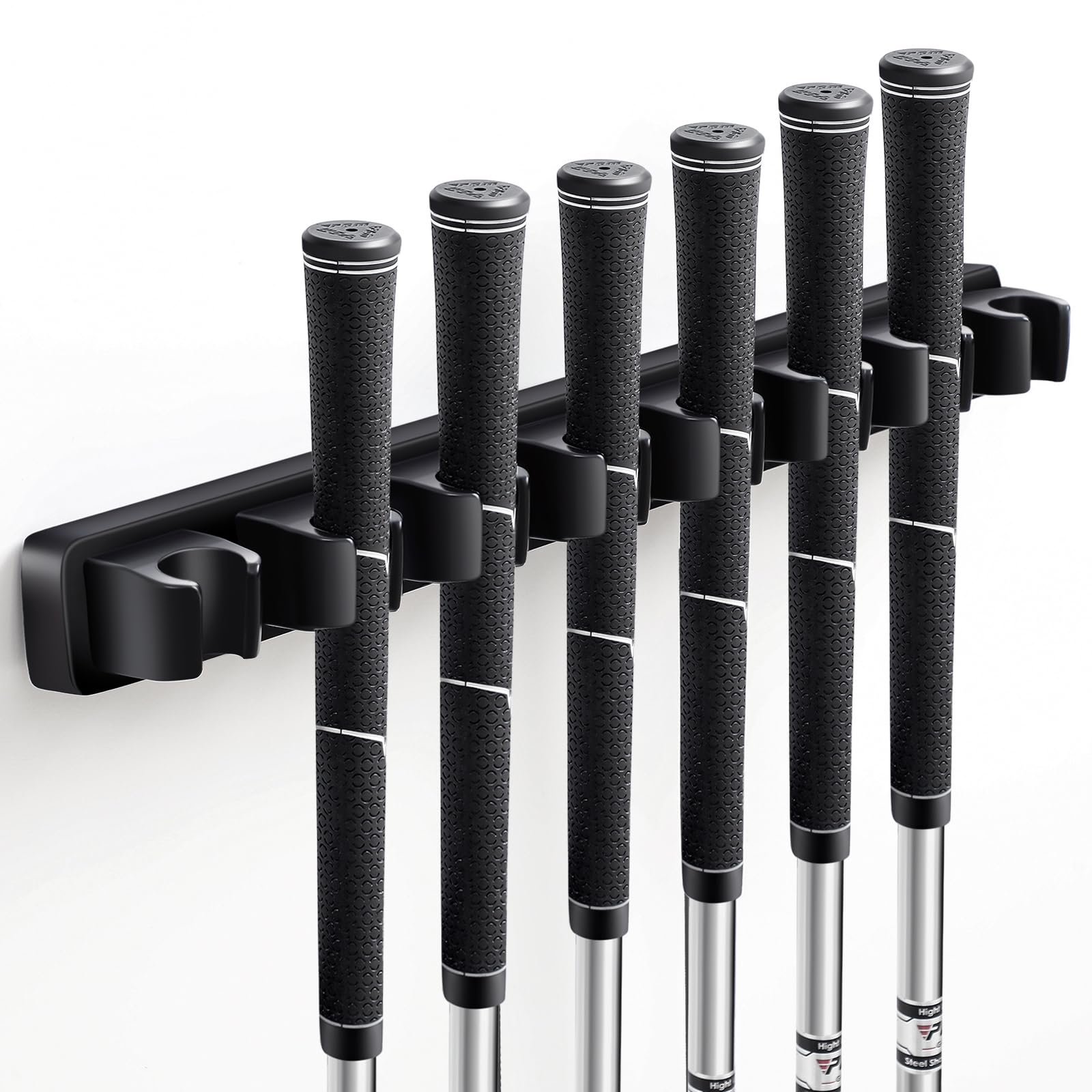 Blueweenly 1 Pack Wooden Golf Club Holder Wall Mount 8 Clips Golf Club Rack Hanger Organizer for Wall Display Garage Putters with Screws, Grip up Type