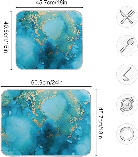 Miniatura 3 de Tapete de secado de platos con textura de mármol azul dorado para cocina, comedor, platos secos, almohadillas absorbentes, encimeras, encimera,