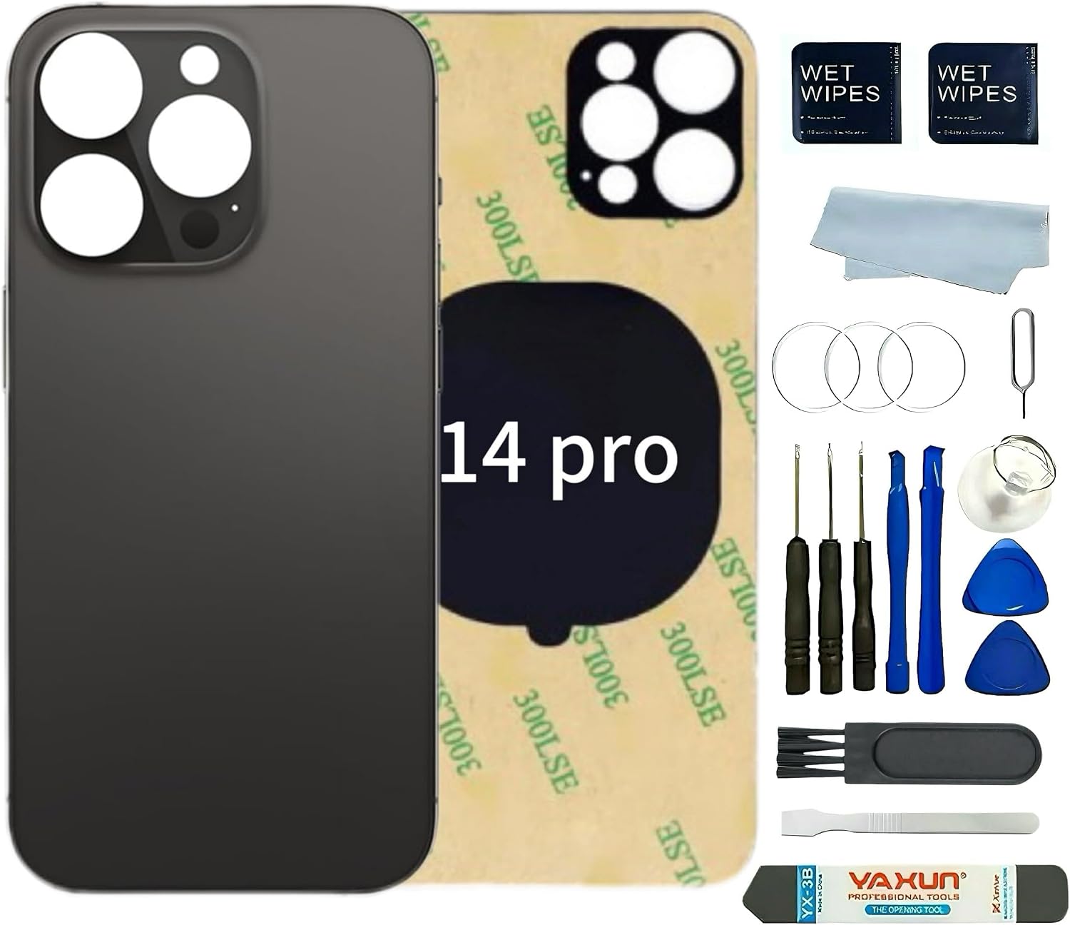 Back Glass Replacement for iPhone 14 Pro Max 6.7inch ​Back Cover with Pre-Installed 3M Tape +Tools (Silver, 14pro max)