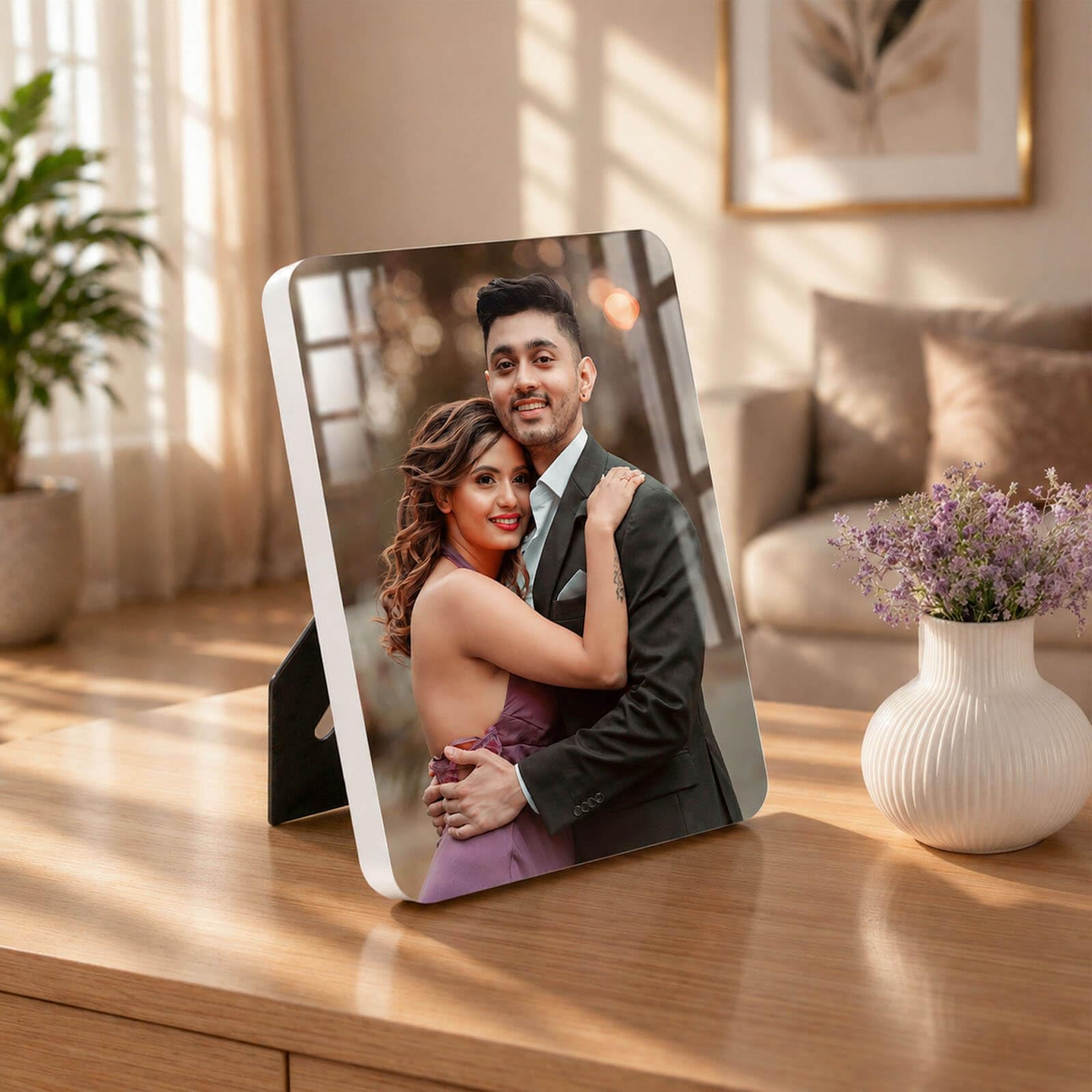 Personalized Glossy Table Photo Frame | Custom Gift for Wife, Husband, Couple | Anniversary, Birthday Gift | HD Print | WPC Tabletop Frame (5X7-Portrait)-image-47