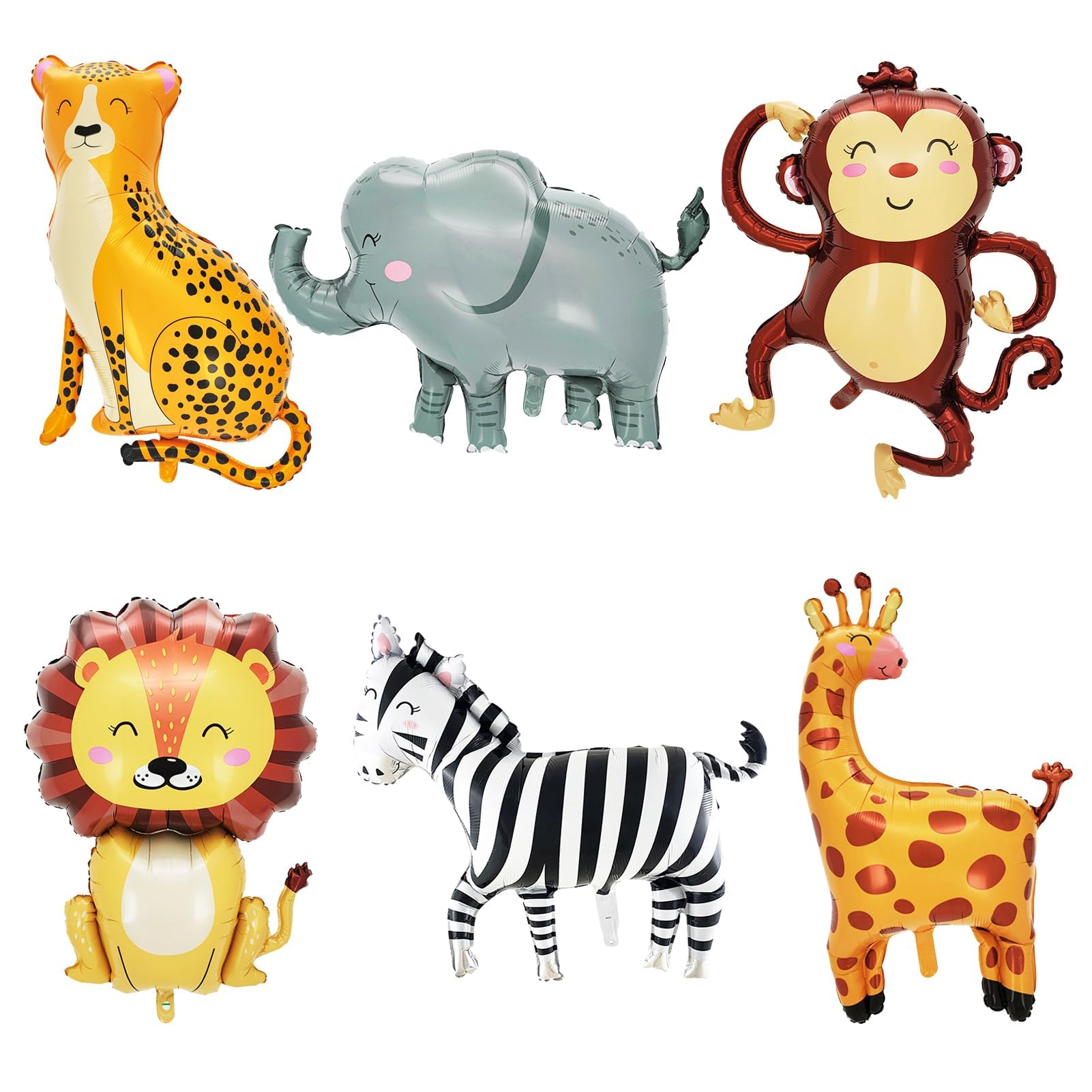 Huahuanghui 6 Stücke Dschungel Safari Luftballons,Folienballon Tiere,3D Riesiger Löwe,Dschungel Safari Tierballons,Leopard,Giraffe,Zebra,Elefant,Affe Folienballon,für Junge Mädchen Geburtstagsdeko