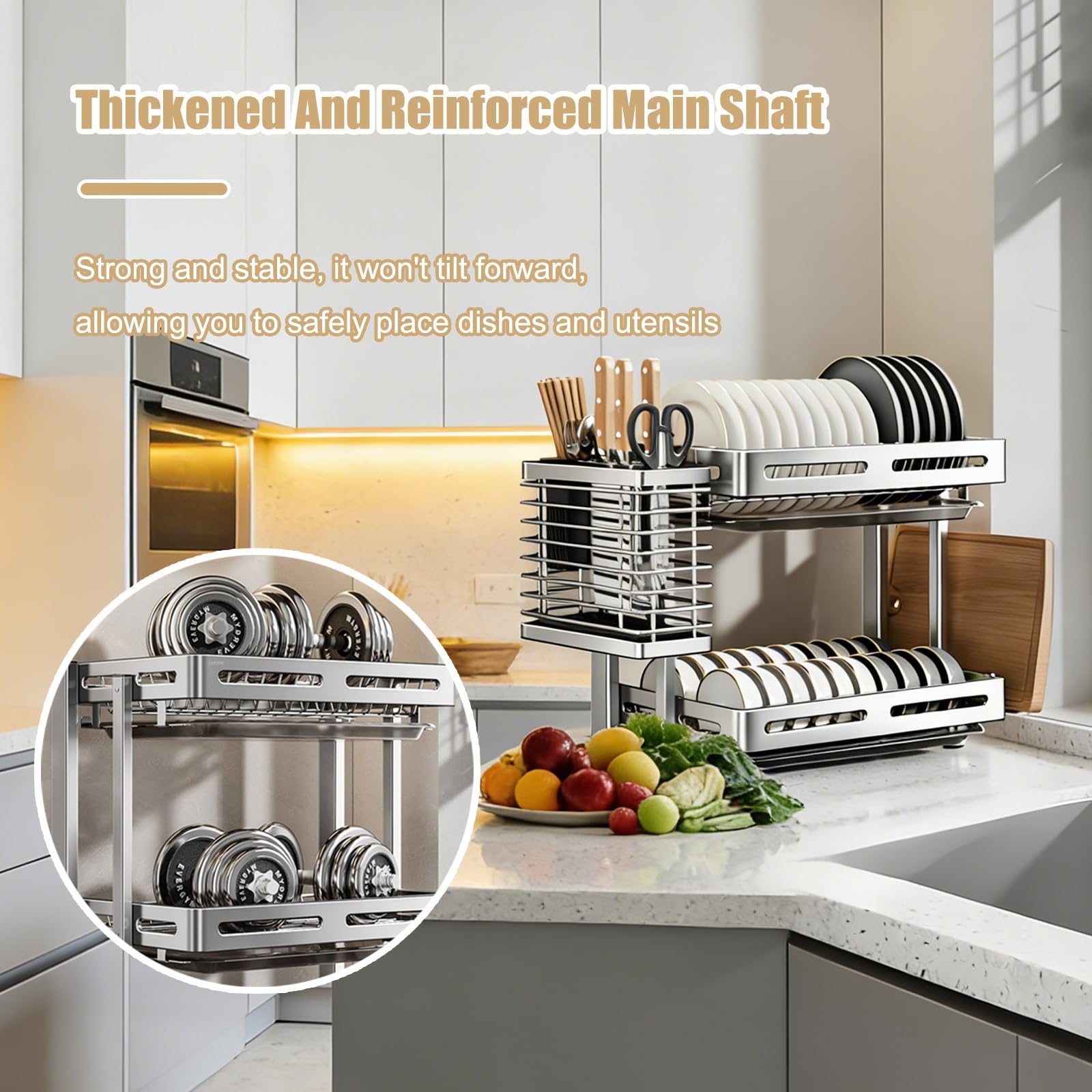 Edelstahl-Abtropfgestell, multifunktionaler Organizer für Teller und Schüsseln, platzsparendes Küchenspüle-Regal, langlebiges und stilvolles Design