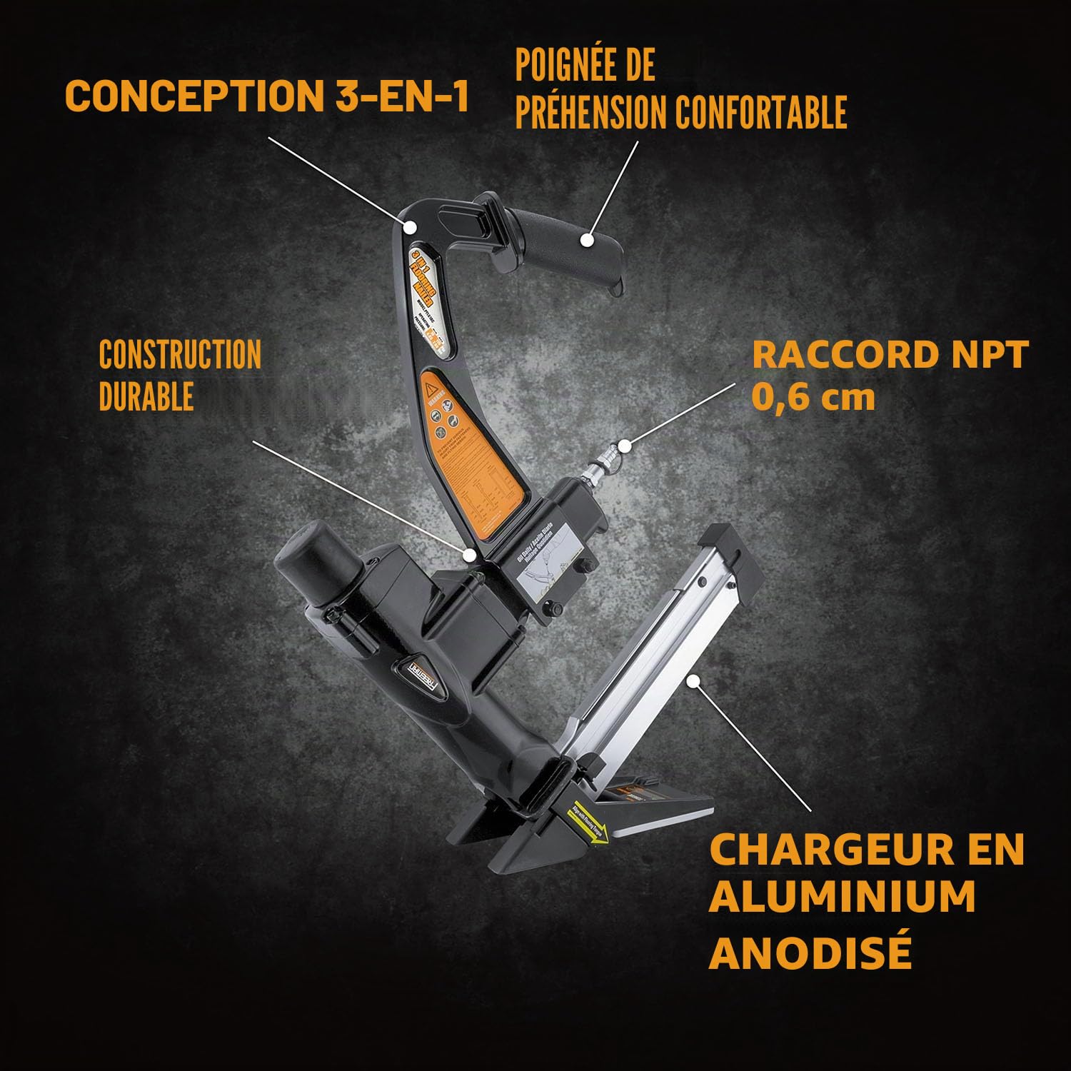 FREEMAN PFL618C Cloueuse de sol 3 en 1 – Agrafeuse avec maillet en fibre de verre