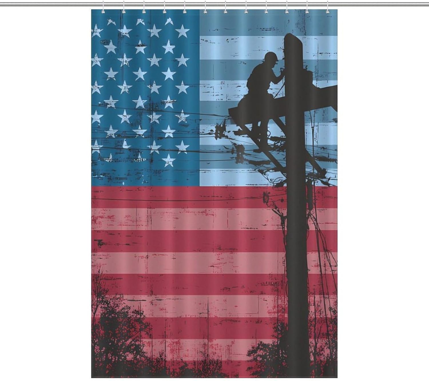 Lineman US Flag Shower Curtain 46.85x70.87Inch（119x180cm） Polyester Bath Curtain Shower Curtains Printed Decorative