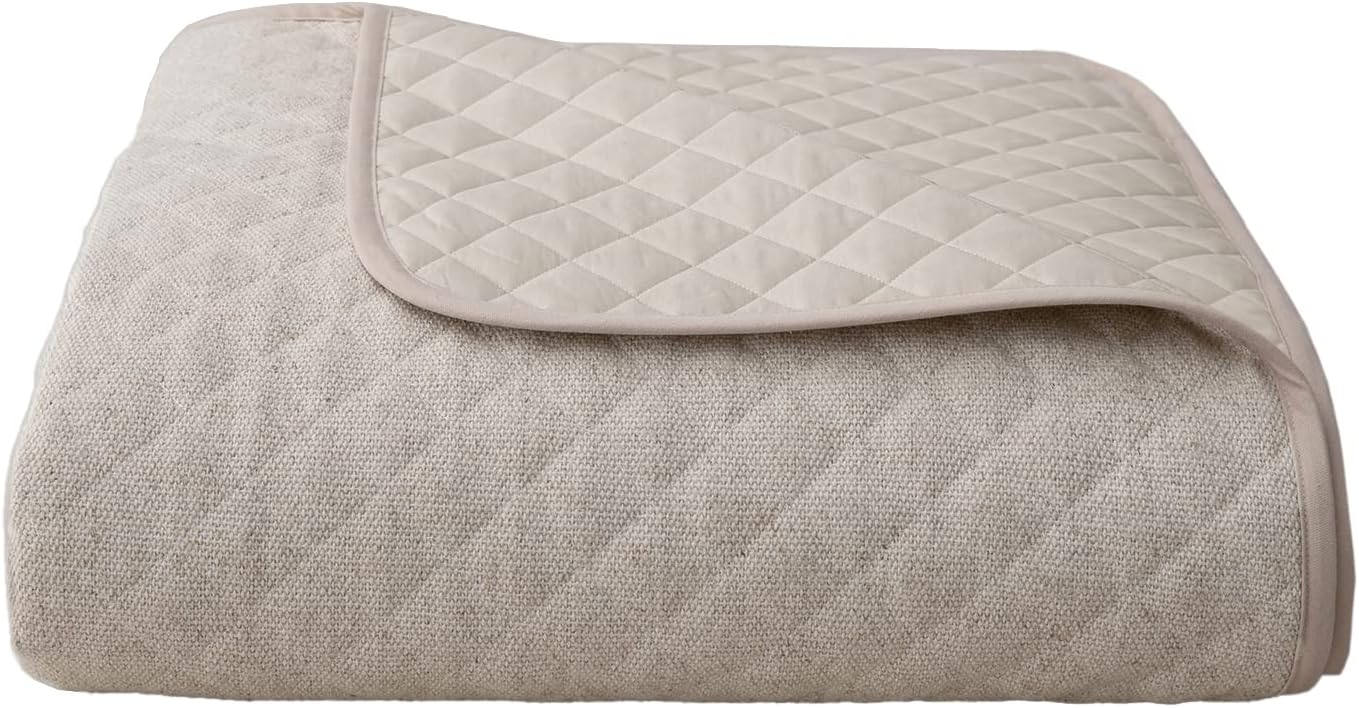 HiEnd Accents Fairfield Linen 4 Piece Coverlet Set, King Size, Herringbone Diamond Quilted Luxury Bedding Set, Traditional Rustic Style, 1 Coverlet, 1 Bedskirt, 2 Pillowcases