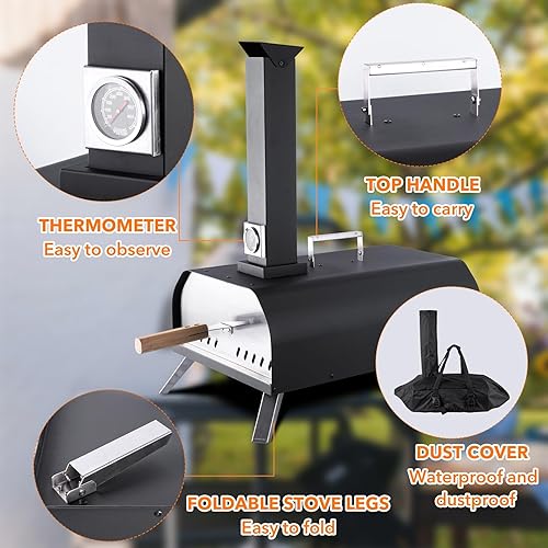Miniatura 5 de Horno de pizza al aire libre, horno de pizza de leña de 13 pulgadas para exteriores, hornos de pizza de pellets para exteriores, hornos portátiles