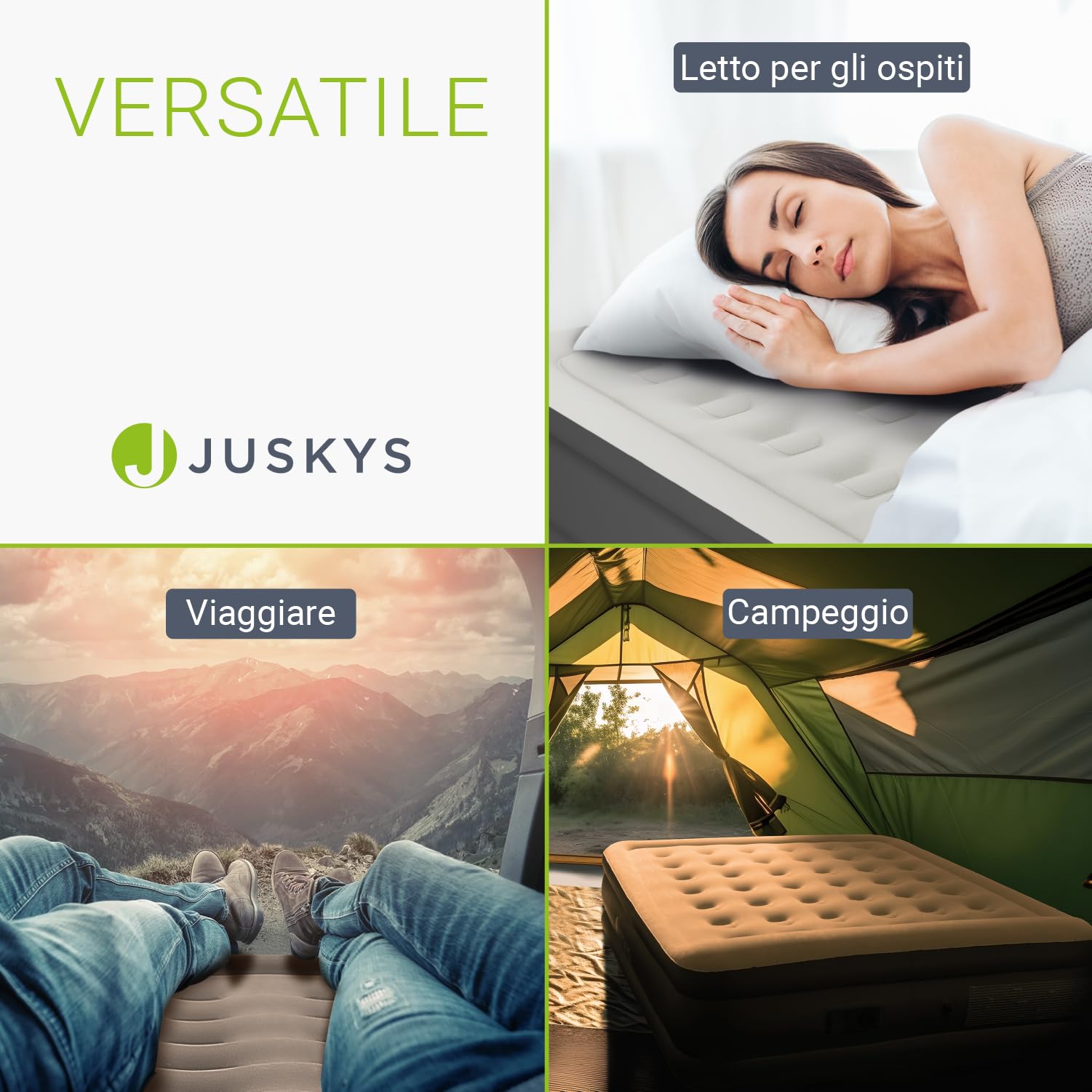 Juskys materasso gonfiabile Sapri L, colore antracite - Letto matrimoniale ad aria automatico e autogonfiante - Come letto per ospiti o per campeggio - Pompa integrata