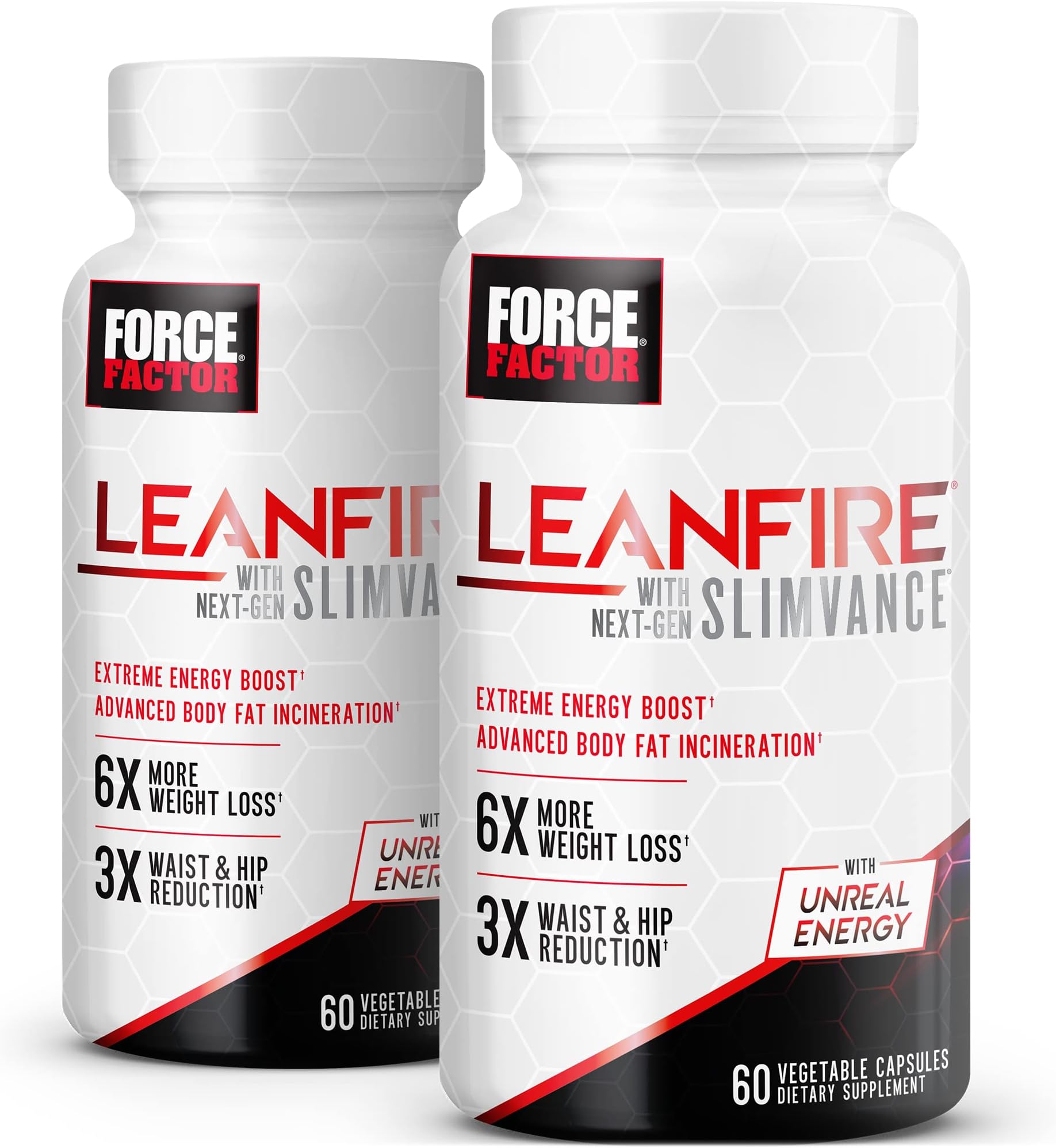 Force Factor LeanFire with Next-Gen SLIMVANCE, 2-Pack, Advanced Energy Pills with B Vitamins and Caffeine to Boost Metabolism, Enhance Focus, and Improve Workout & Fitness Performance, 120 Capsules