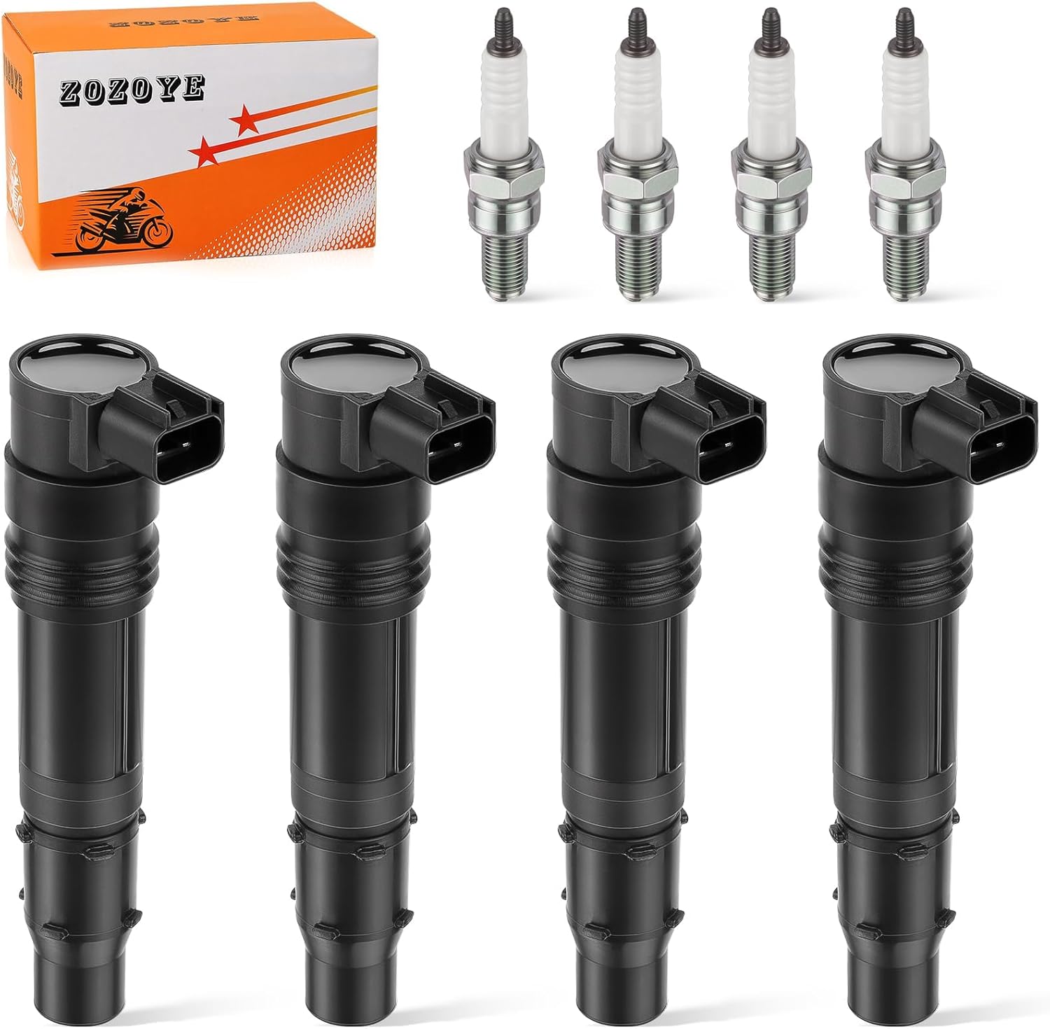 4Pcs Ignition Coils & Iridium Spark Plugs For Kawasaki Ninja ZX-14/R ZX14 ZX-10R ZX1400 ZX1000 Concours 14 ZG1400 2008-2024 21171-0005 21171-0029