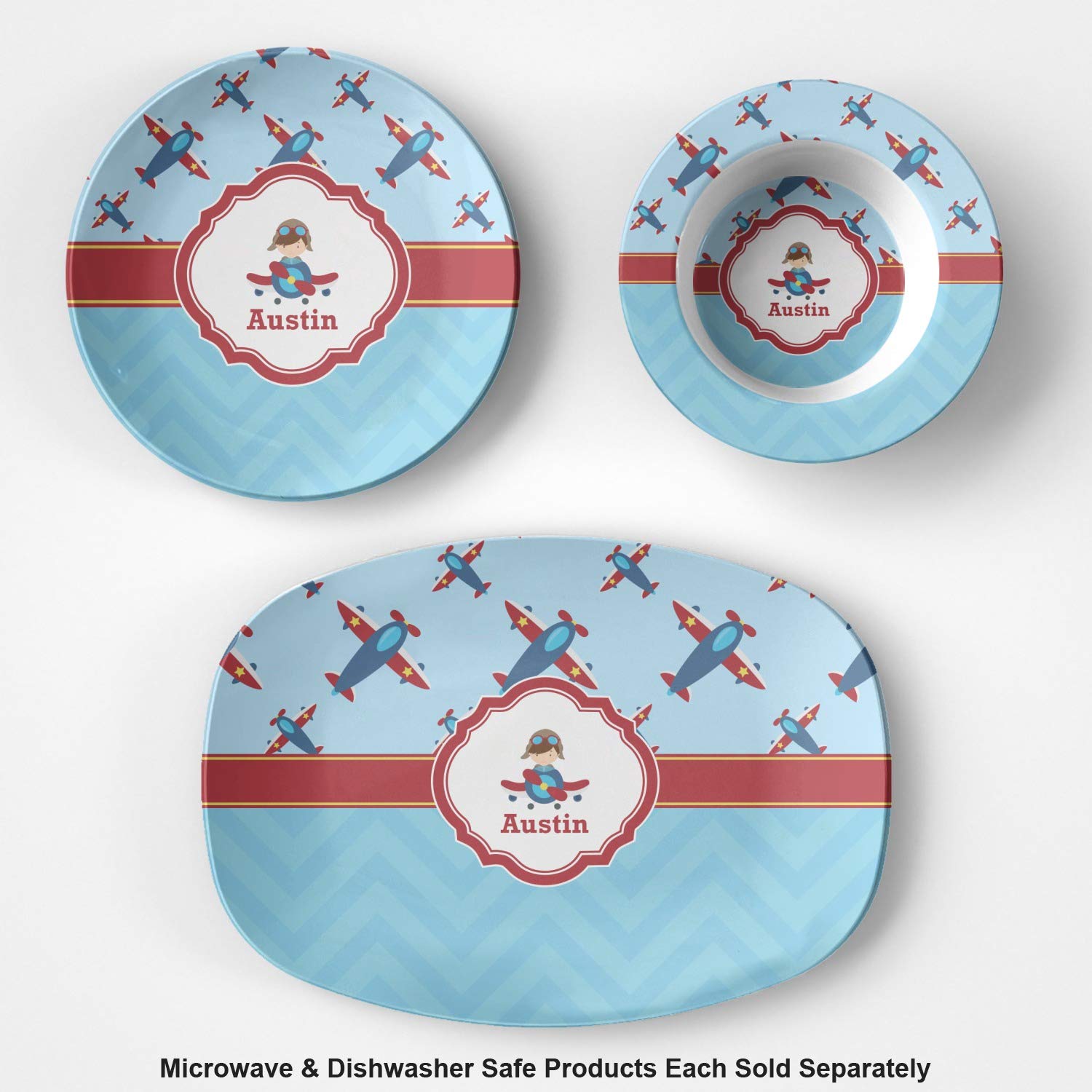 Personalized Airplane Theme Plastic Bowl - Microwave Safe - Composite Polymer