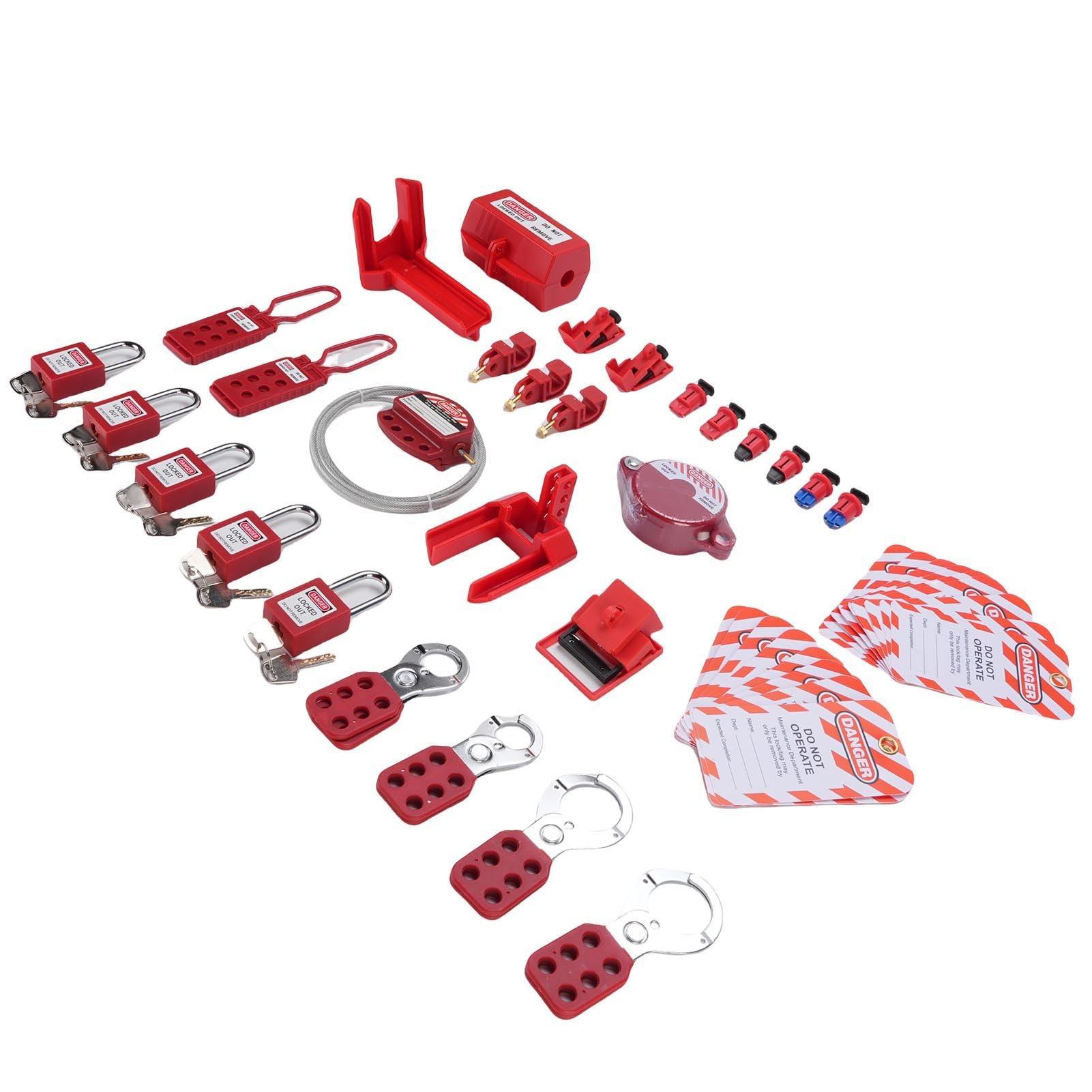 RiToEasysports Kit LOTO, Bloqueo de Seguridad Ajustable para Interruptores Eléctricos con Candado de Cable de Acero y Funda de Nailon Resistente, para Mantenimiento Industrial y Control de Riesgos