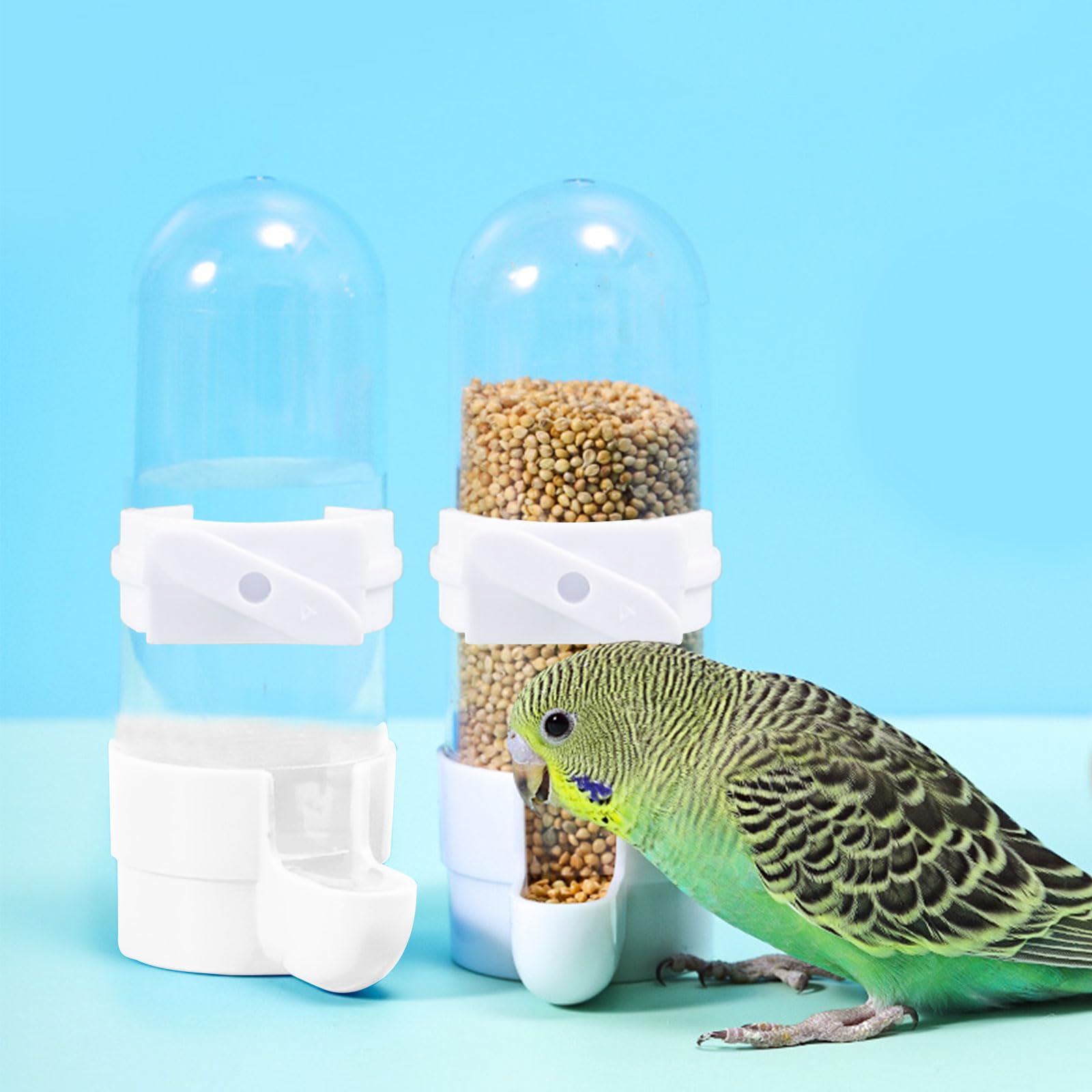 Dosatore d'acqua per uccelli, 2 bottiglie automatiche da 90 ml, per gabbia, pappagalli, in plastica, per pappagalli, accessori per pappagalli, per pappagalli, ecc