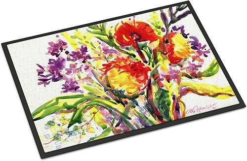 Caroline's Treasures 6042MAT - Felpudo de flores de 18 x 27 pulgadas, para interiores y exteriores, para entrada, antideslizante, lavable, pelo
