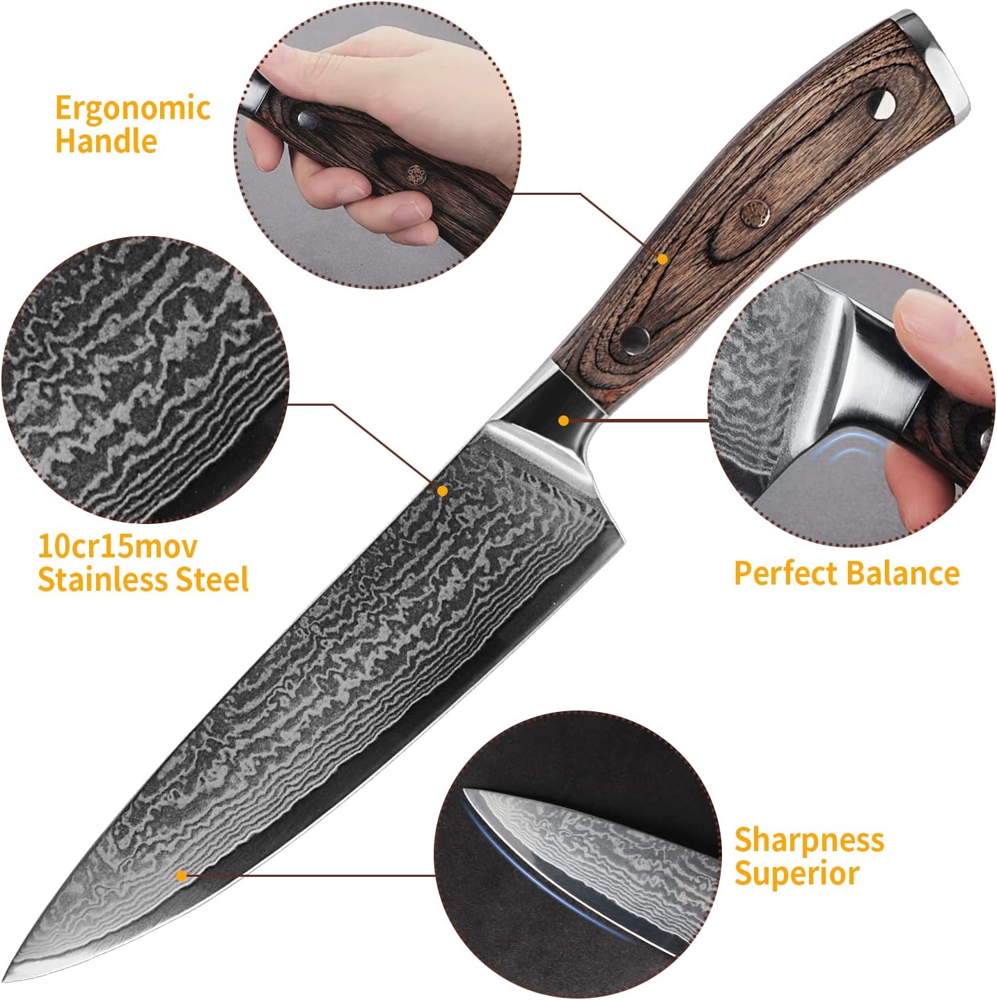 Buy Chef Knife, 8inch Kitchen Knife Damascus 10cr15mov Steel Sharp