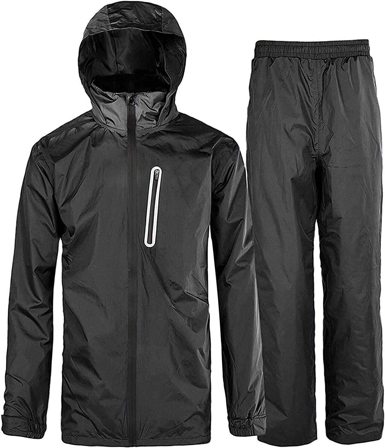 WENTTUOMen's 2pc Rain Jacket Adjustable Watertight Rain Suit Lightweight Breathable Outdoor Raincoats