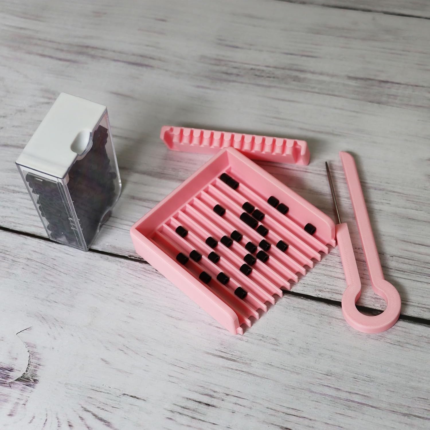 PIAOLGYI Fuse Bead Single Needle Tweezer & Aligner Tray Set,Fuse Bead Sorting Tray,Light Pink(9 CM) - Image 2