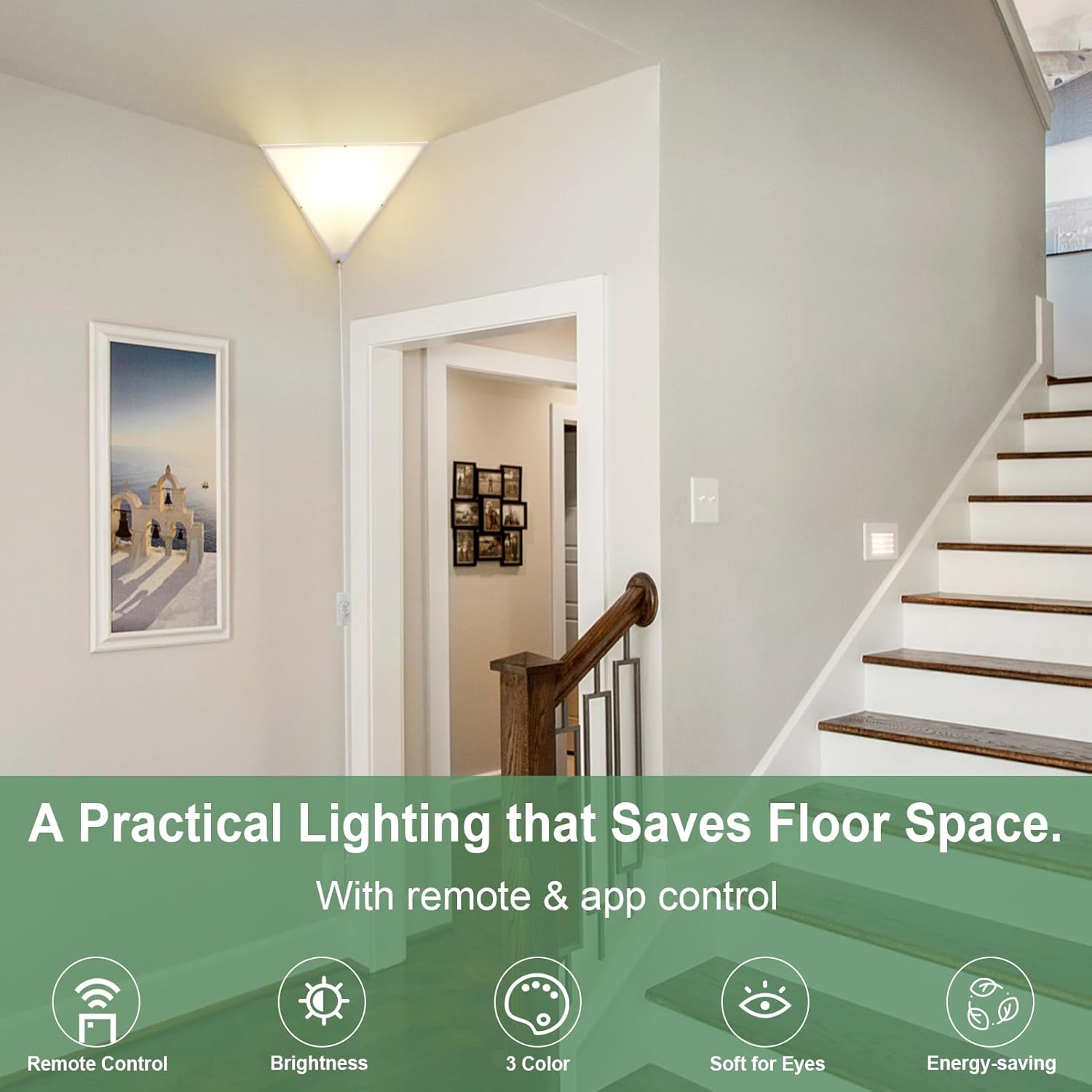 Dimmable Corner Lamp with Remote & Smart Bulb, Plug in Ceiling Light with Cord, Led Corner Lights for Living Room Bedroom Basement Office, Room-Saving Wall Light, Safe for Kids & Pets Design