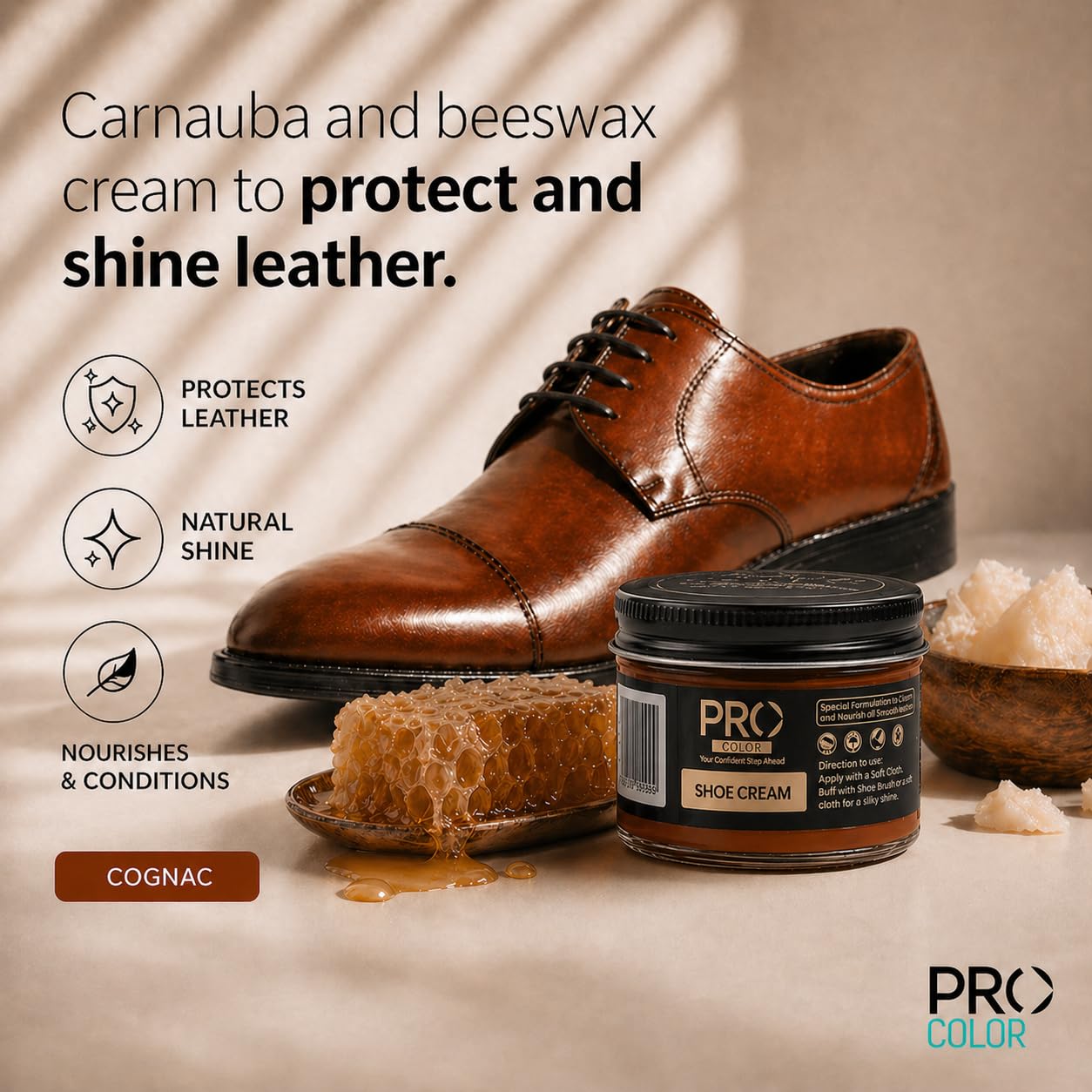 PRO Shoe Cream Polish - 45 ML,Cognac I Shoe Polish I Consists of natural waxes I Leather Shoe Polish I Shoe Polish 2
