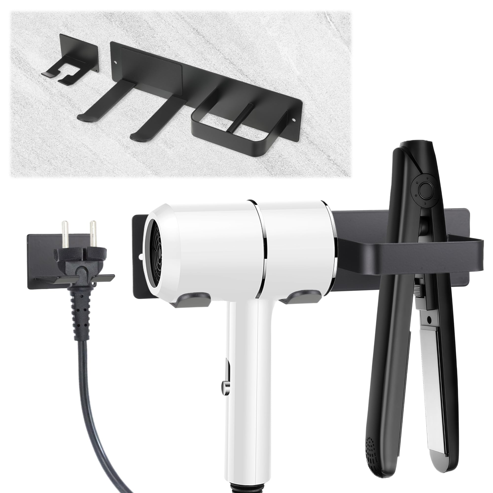 Fönhalter Ohne Bohren - Wandhalterung Mit Kabelhaken & Ablage Für Bad & Salon