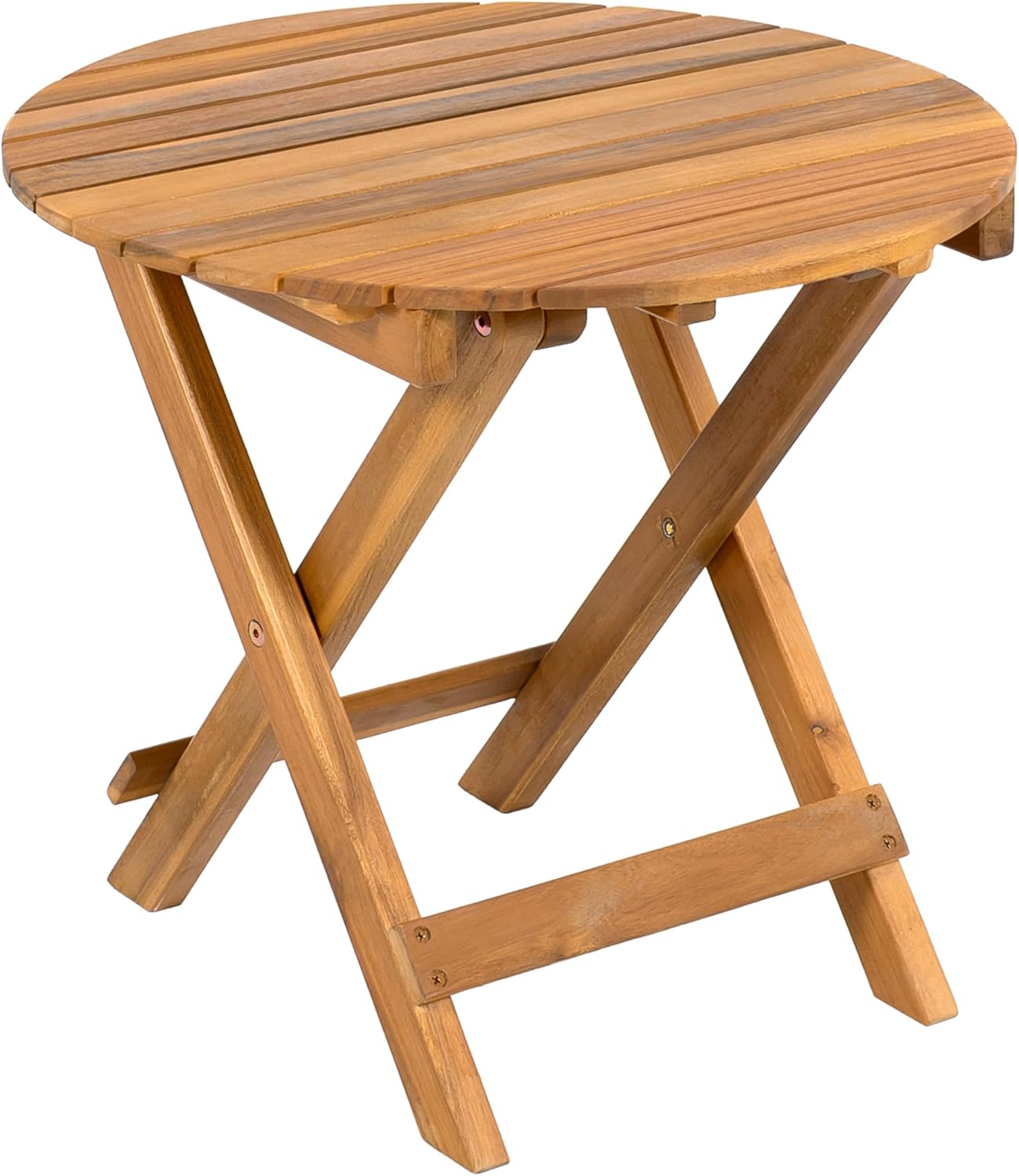 Christopher Knight Home Aurl 17.75" W Outdoor Acacia Wood Side Table, Round End Table, Slats Panel Design, Foldable and Adjustable Small Coffee Desk, Sofa Side Desk, No Assembly Needed, 175lbs Teak