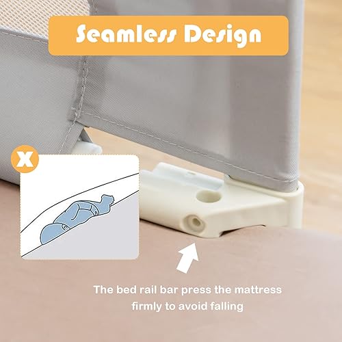 Miniatura 4 de HONEY JOY Barandilla de cama para niños pequeños, 69 pulgadas extra larga, barandilla de seguridad portátil con doble bloqueo de seguridad para