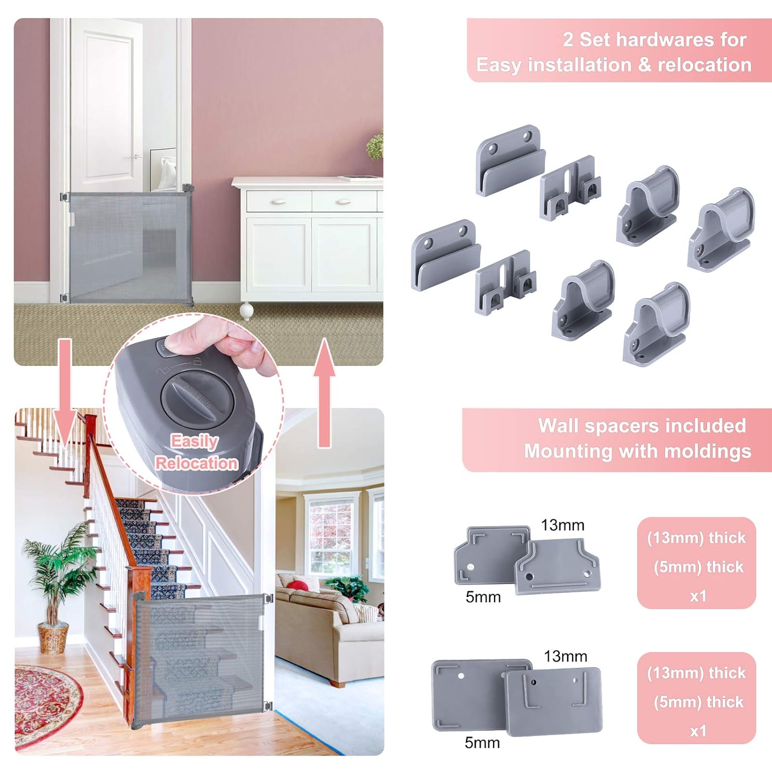 Big Sale Babepai Retractable Baby Gate Door Grey, Extra Wide Baby Safety Gate and Pet Gate for Stairs, Doors, and More, Fabric Baby Gate Mesh Safety Gate 52 Wide Indoor/Outdoor, Grey
