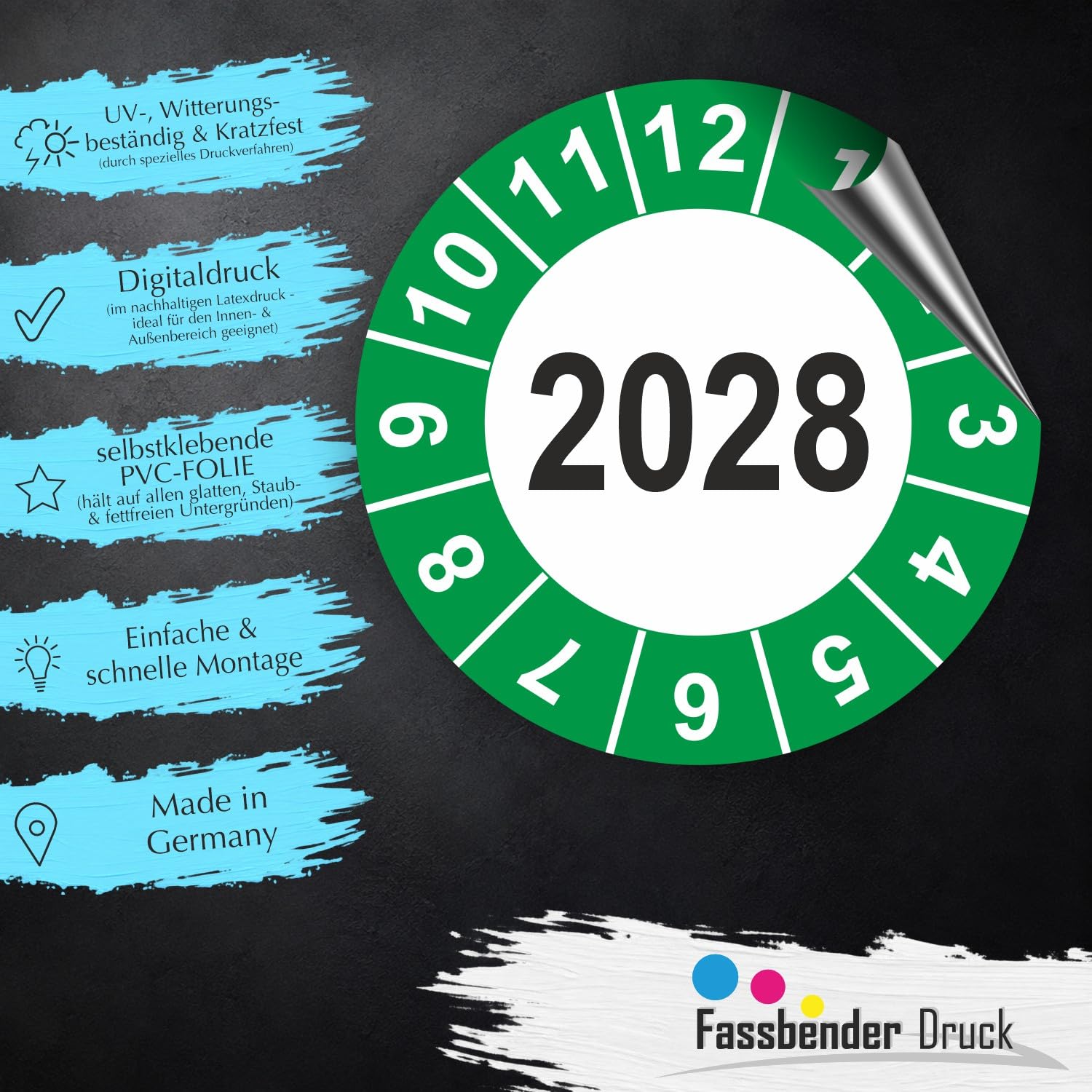 Hochwertige Prüfetiketten JAHRESPLAKETTE 2025 Ø 30mm - Selbstklebende PVC-Folie - Wartungsetiketten für Prüfung - Prüfplakette für Prüfungsnachweis (1000 Stück)