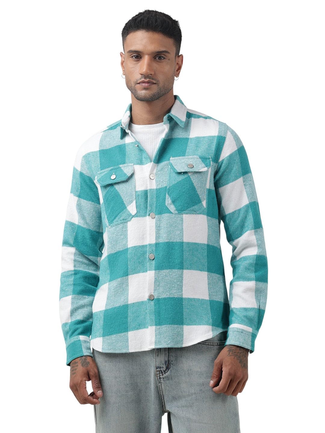 Men Check Print Casual Shacket | Spread Collar Full Sleeves Cotton Shacket for Mens | Regular Fit Regular Length Shacket for Men's-image-27