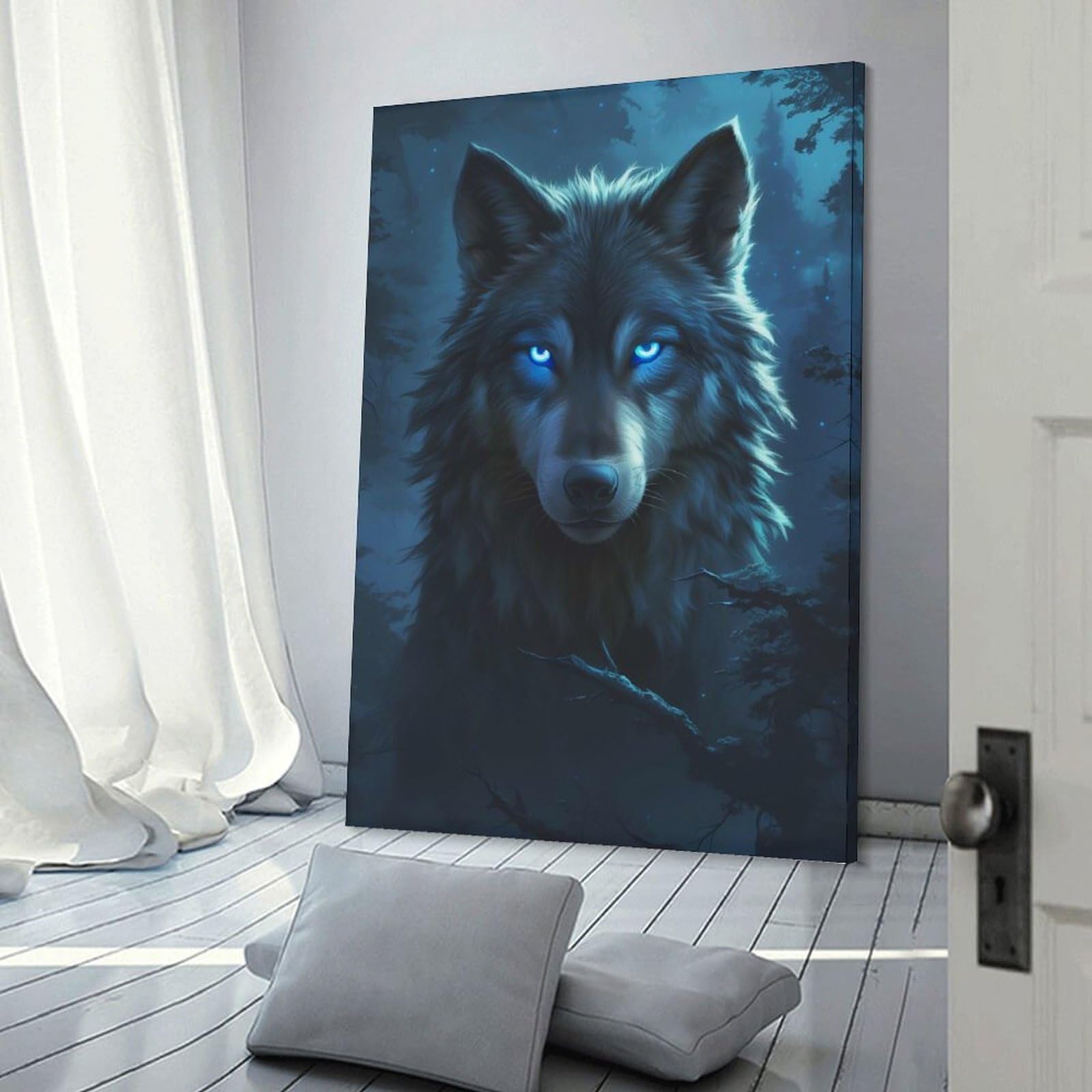 Junmoney Canvas Wall Art Dark Wood Collection Wolf, 12x18inch(30x45cm), for New Homes, Bedrooms Or Workspaces, Canvas Artwork with Gifting Potential