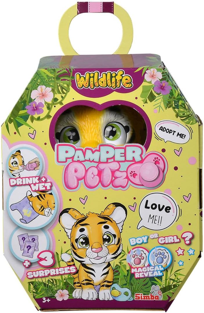 105953575 - Pamper Petz Tiger, with Drinking and Wet Function, Toy Tiger for Children from 3 Years, Tiger to Play, with Surprise and Magic Paw Animal Baby