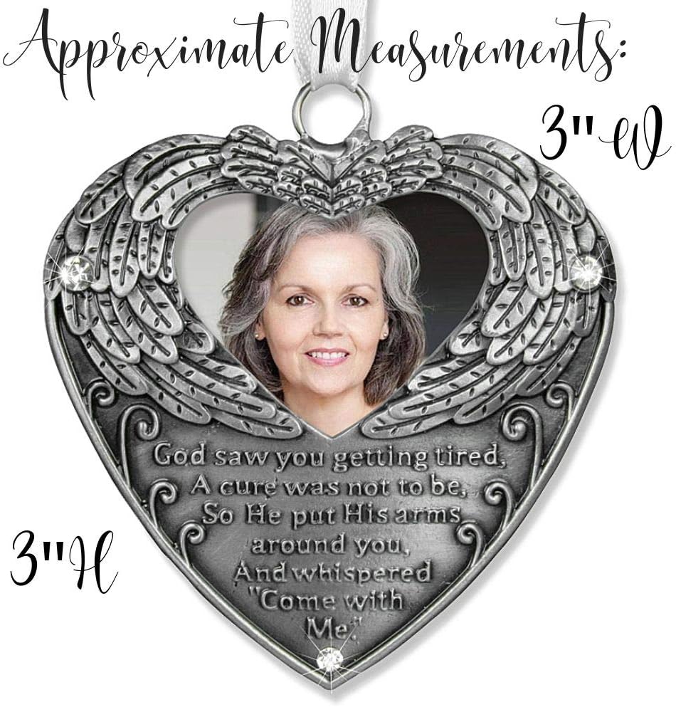 BANBERRY DESIGNS Remembrance Picture Frame and Photo Ornament - God Saw You Getting Tired Saying - Memorial Christmas Ornament is 3.25" D and the Picture Frame is 8" X 7.25"