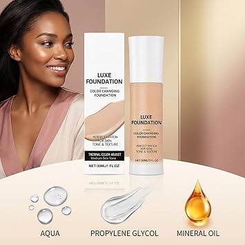 30ML Colour Changing Foundation - Lightweight Full Coverage Foundations Makeup Adapts To Your Skin Tone - Intelligent Foundation Buildable Face Foundations Instantly (Medium)