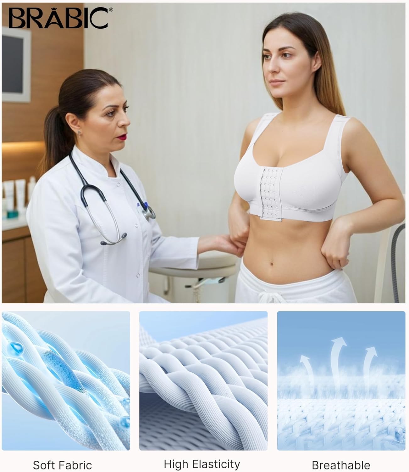 BRABIC Front Closure Post Surgery Compression Bras for Women Mastectomy Bra with Adjustable Straps Wirefree Bra - Image 5