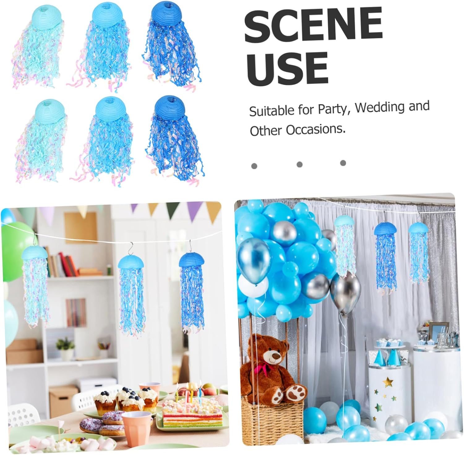 DOITOOL 6pcs Mermaid Jellyfish Lanterns Gradient Decorations for Boys and Girls Birthday Shower and Undersea Theme Events Easy to Install Hanging Decor